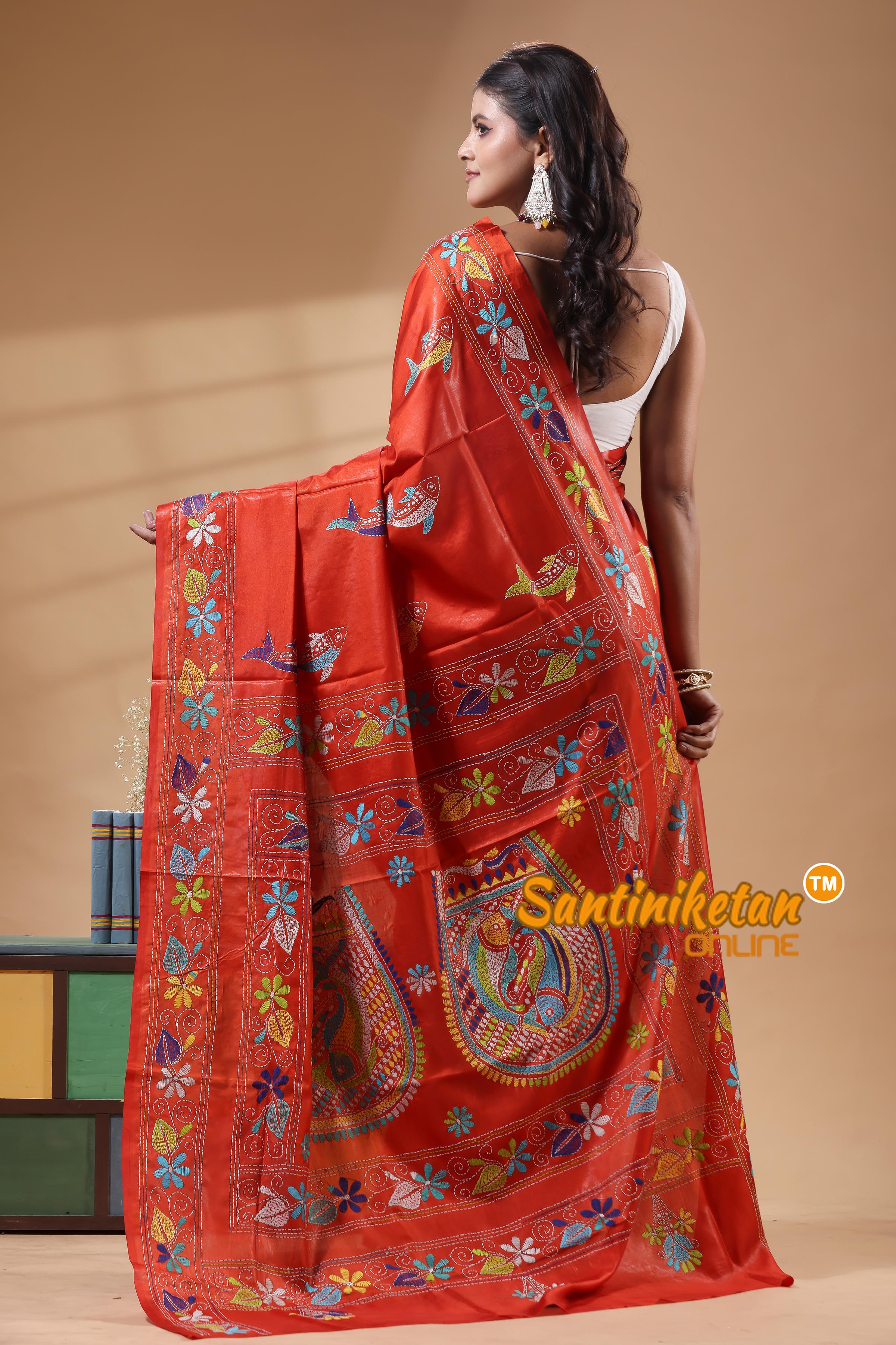 Bangalore Silk Kantha Stitch Saree