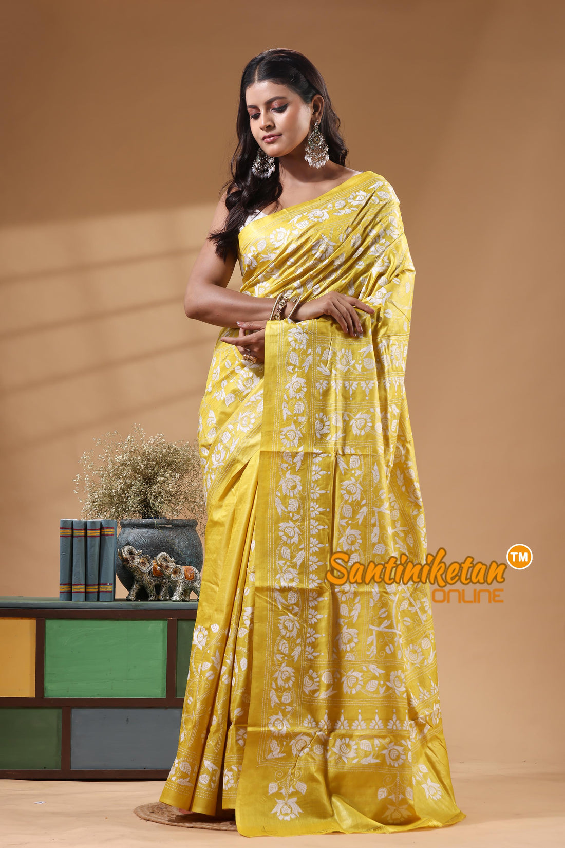 Pure Gachi Dye Tussar Silk Kantha Stitch Saree