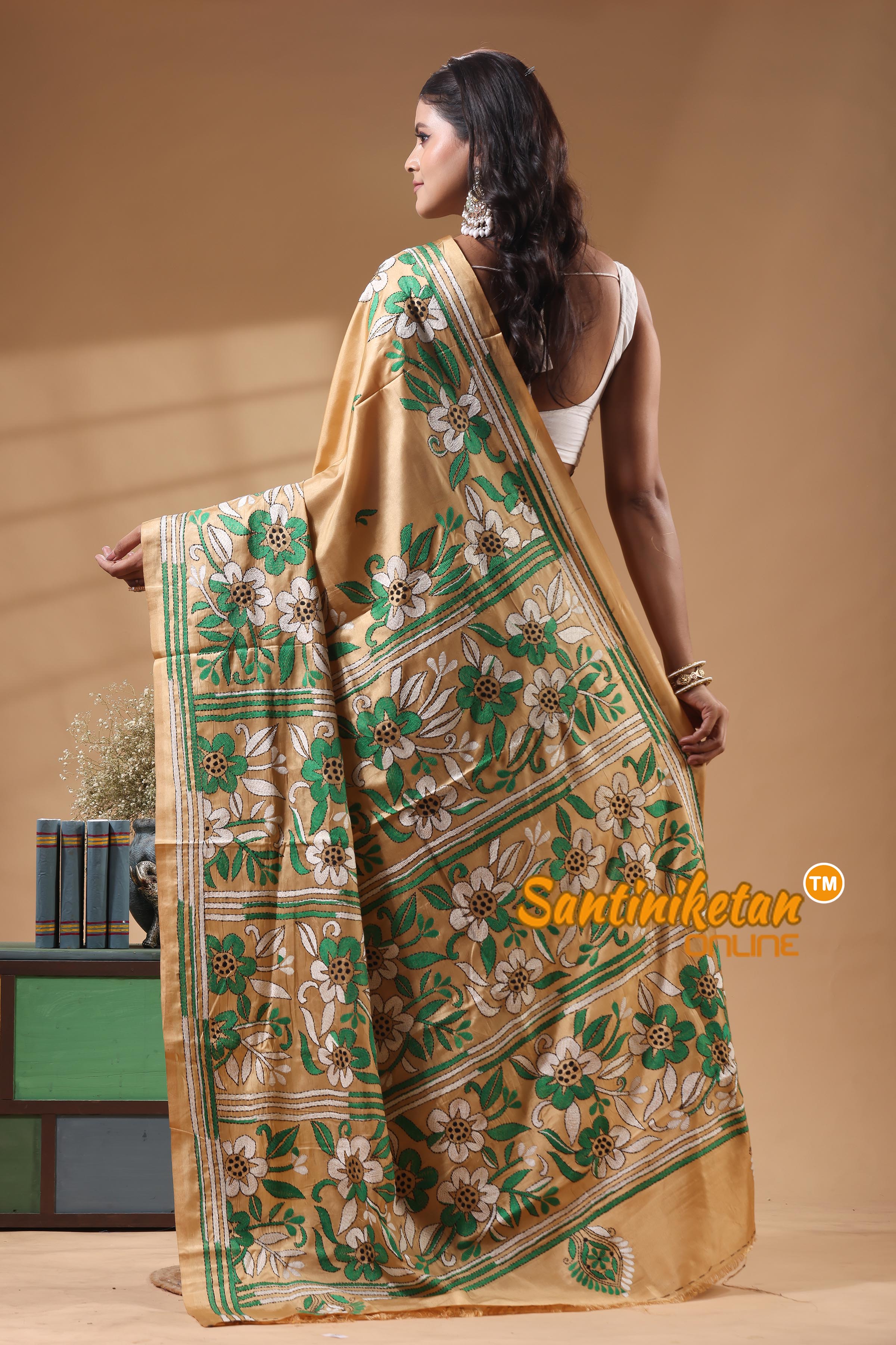 Bangalore Silk Kantha Stitch Saree
