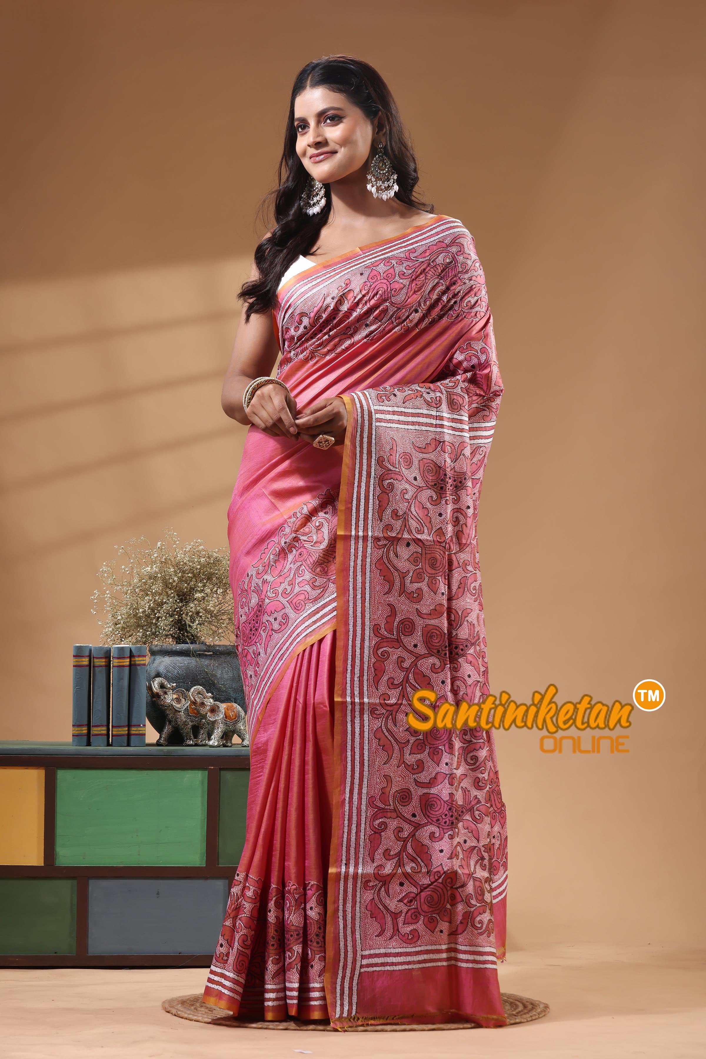 Bishnupuri (Katan) Silk Kantha Stitch Saree
