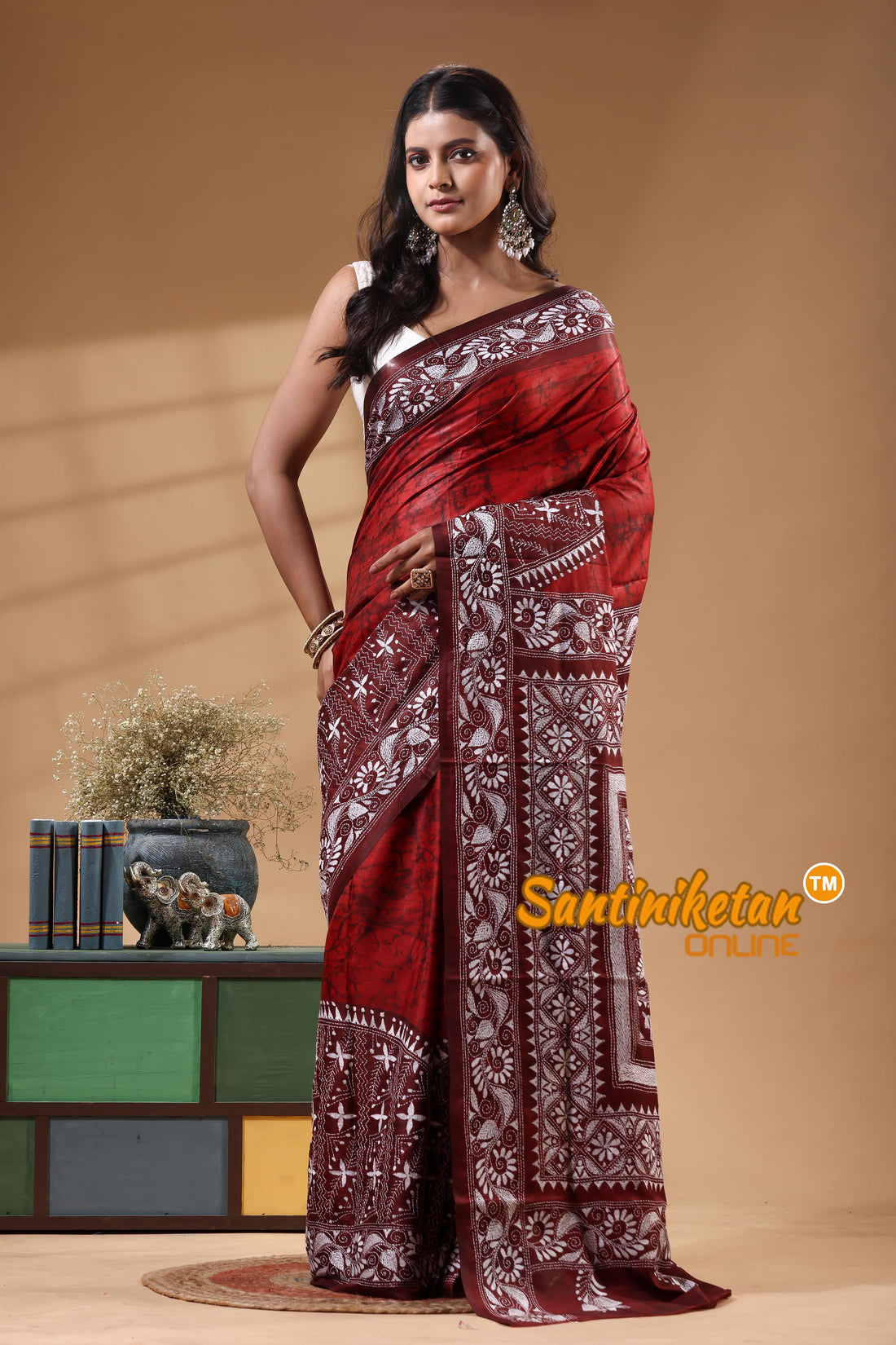 Bangalore Silk Batik Kantha Stitch Saree