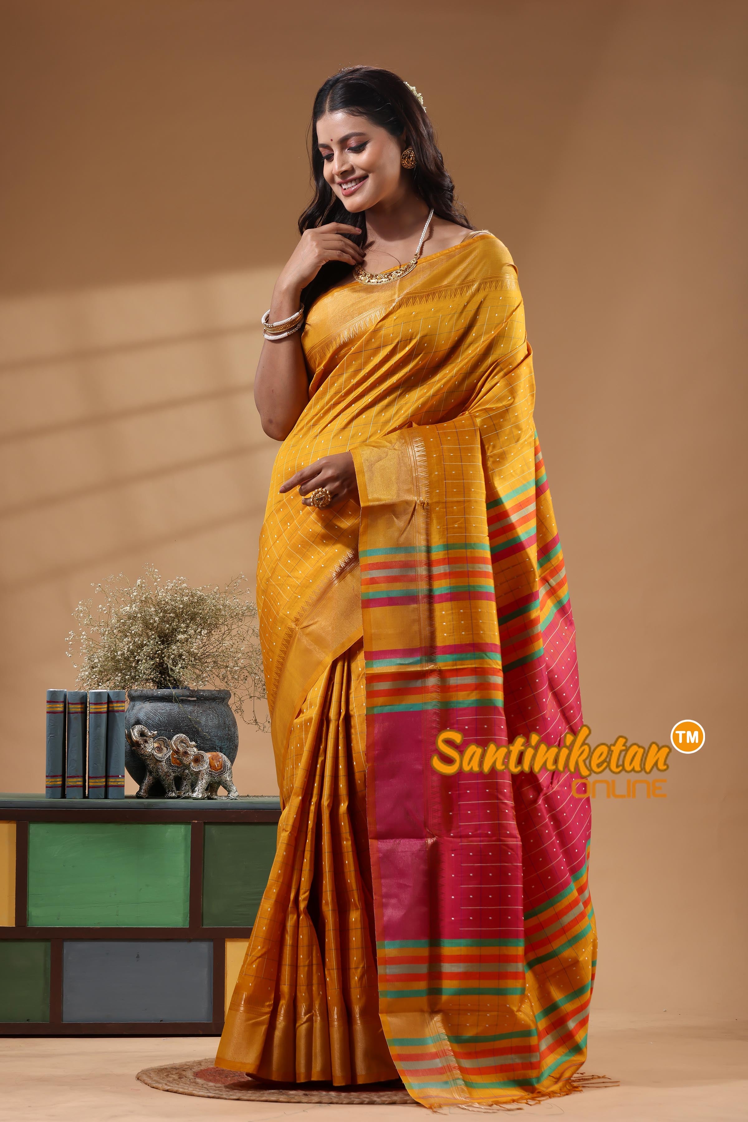 Bishnupur Katan Silk Saree With Zari Tample Border And All Body Buti