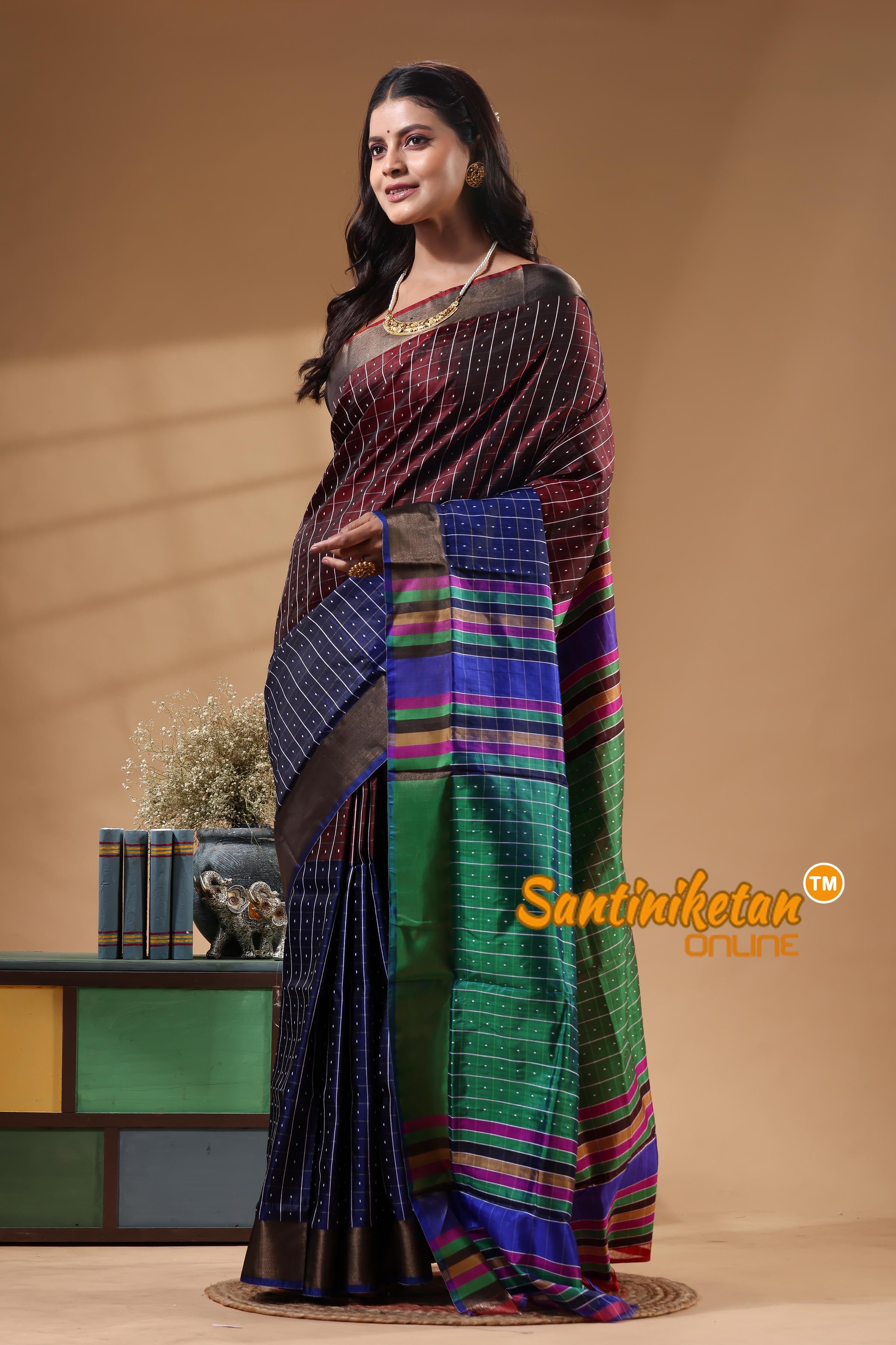 Bishnupur Katan Silk Saree With Zari Tample Border And All Body Buti