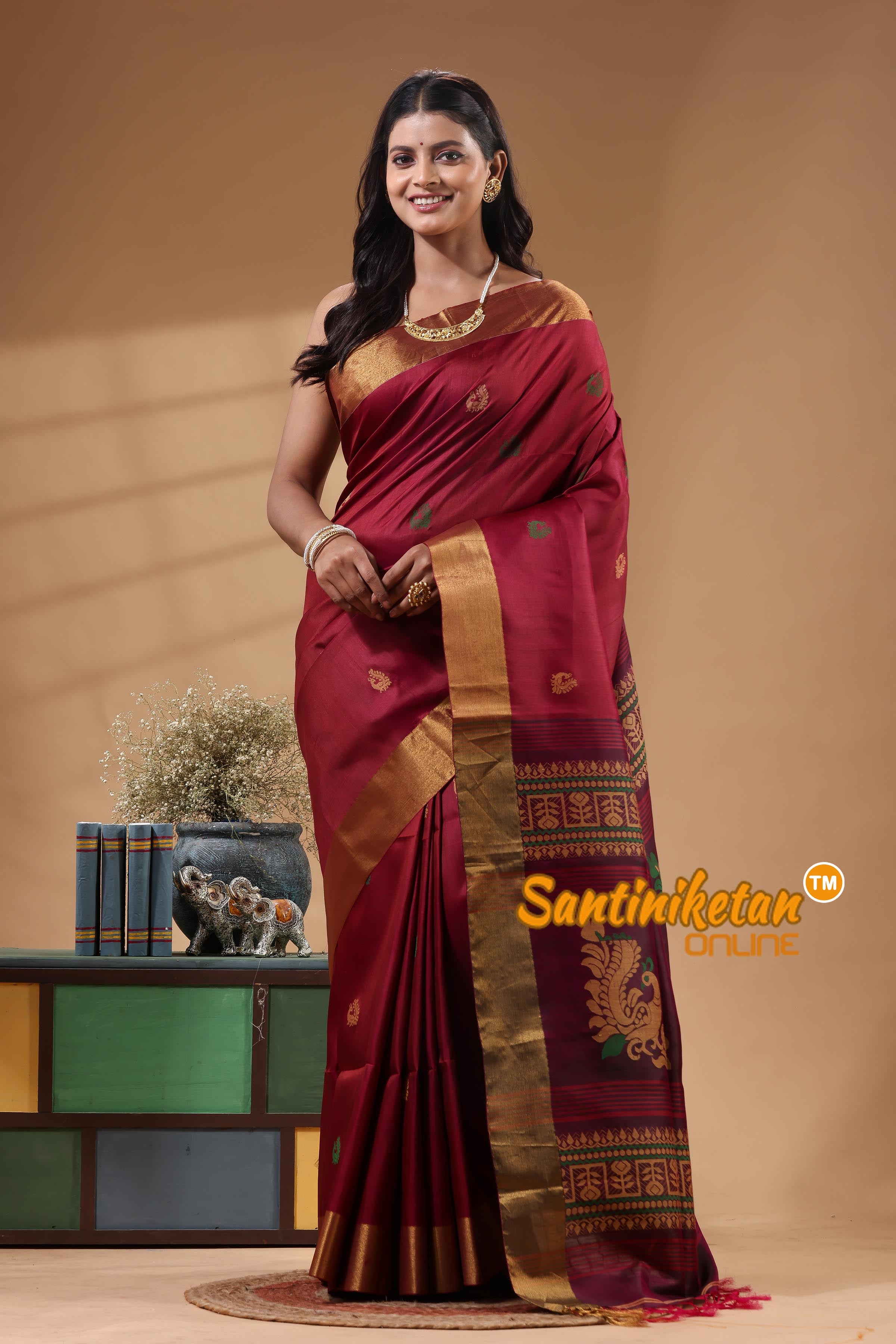 Bishnupuri Katan Silk Handwoven Design Saree
