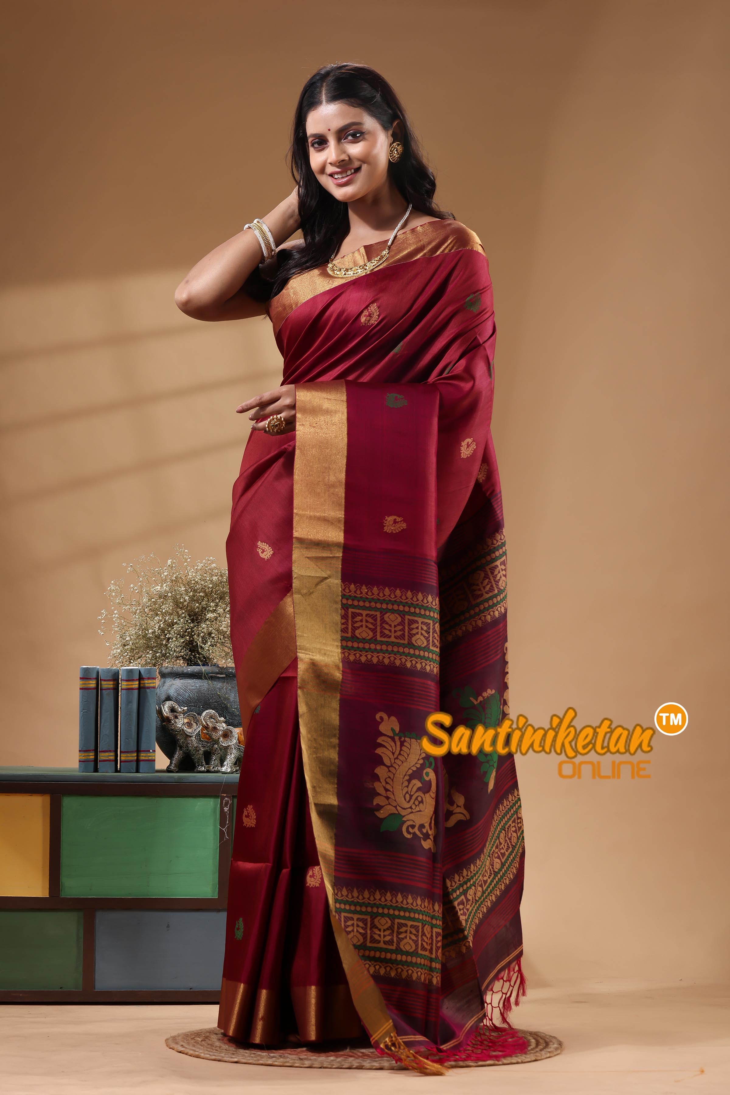 Bishnupuri Katan Silk Handwoven Design Saree