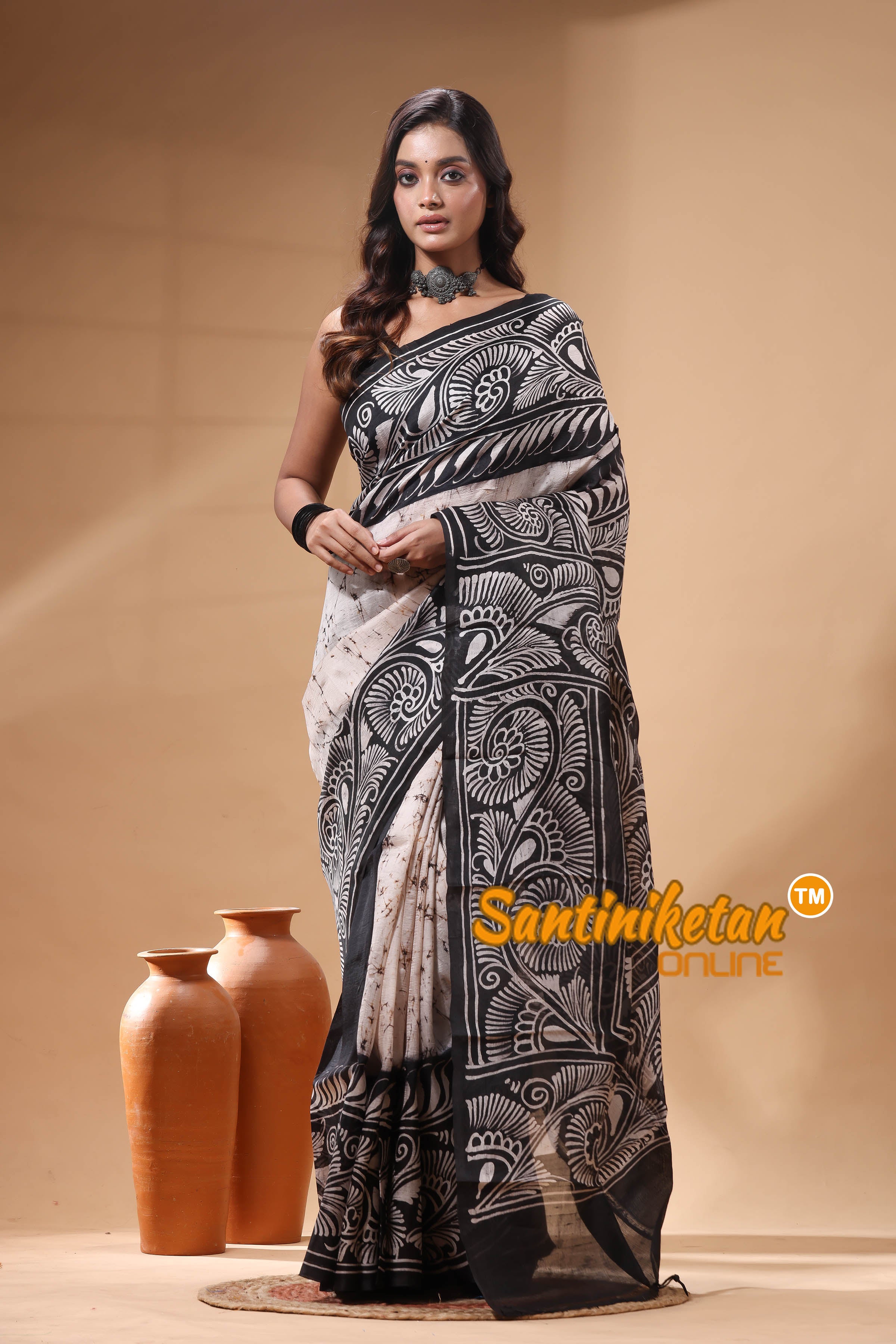 Hand Batik On Murshidabad Silk Saree SN2630107