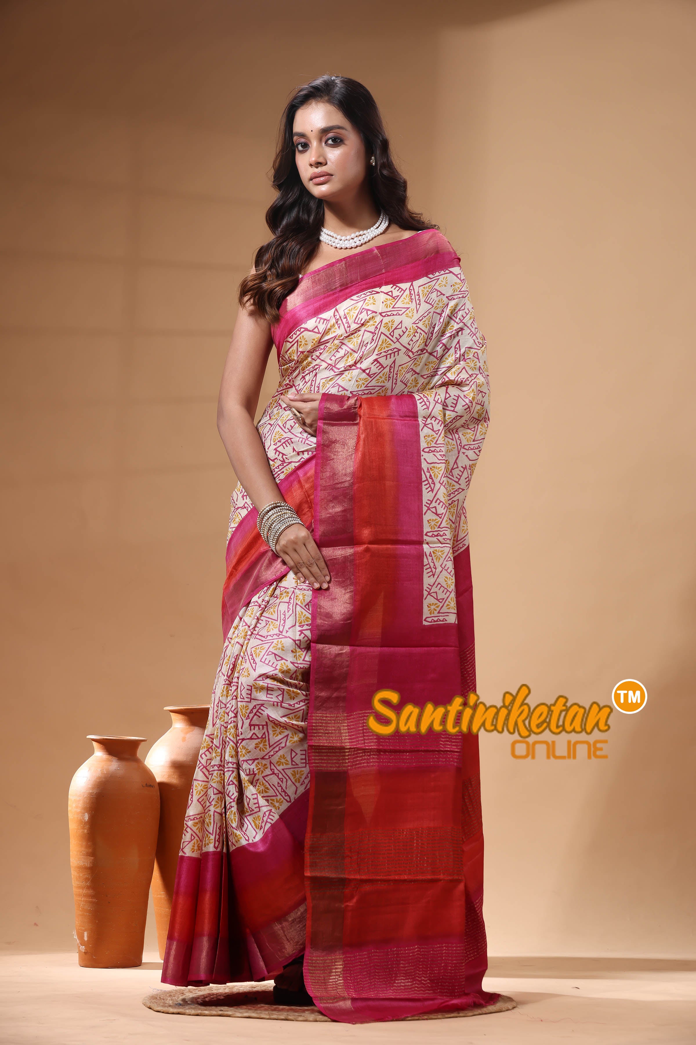 Pure Zari Tussar Hand Block Painted Saree SN2630203