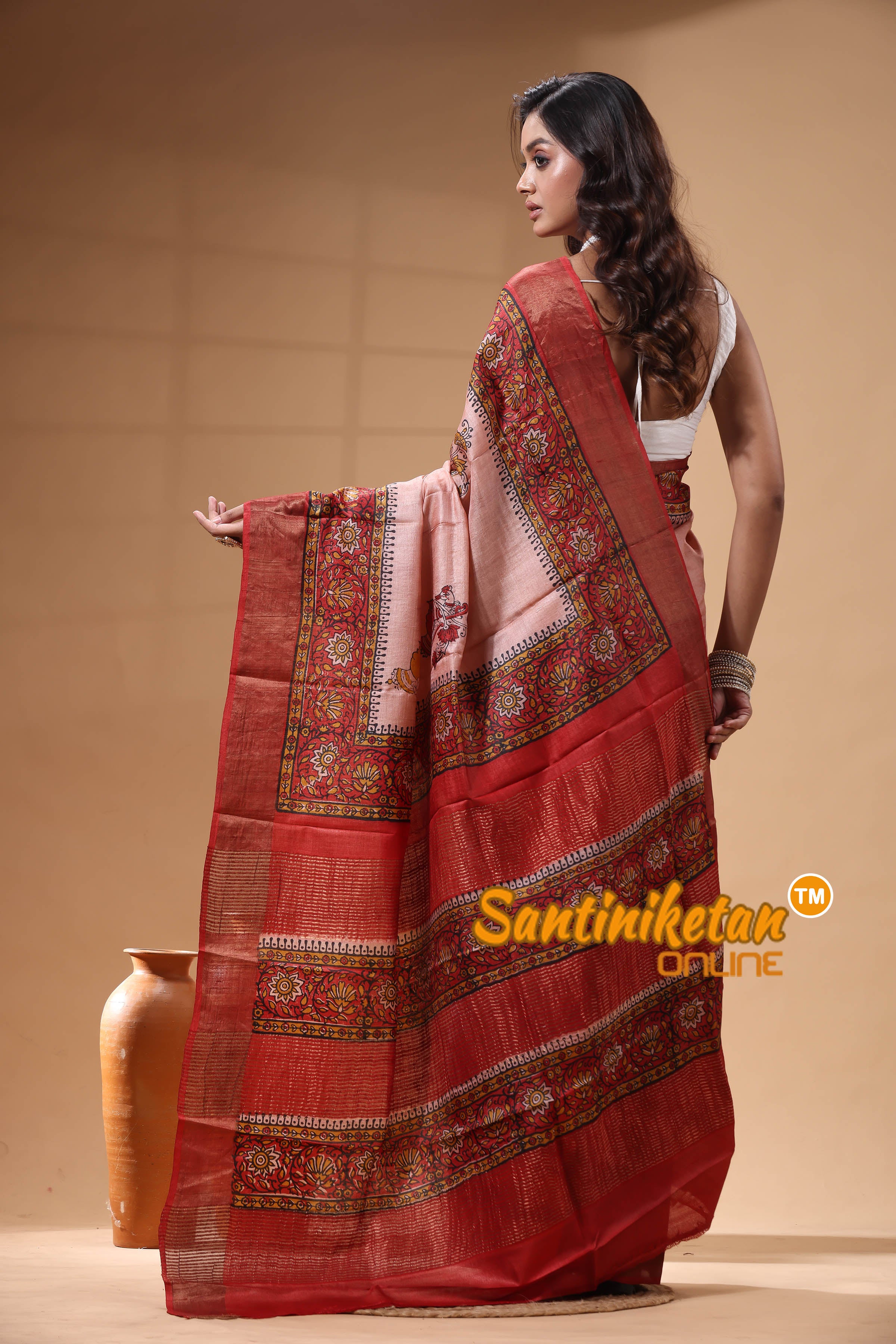 Pure Zari Tussar Hand Block Painted Saree SN2630215