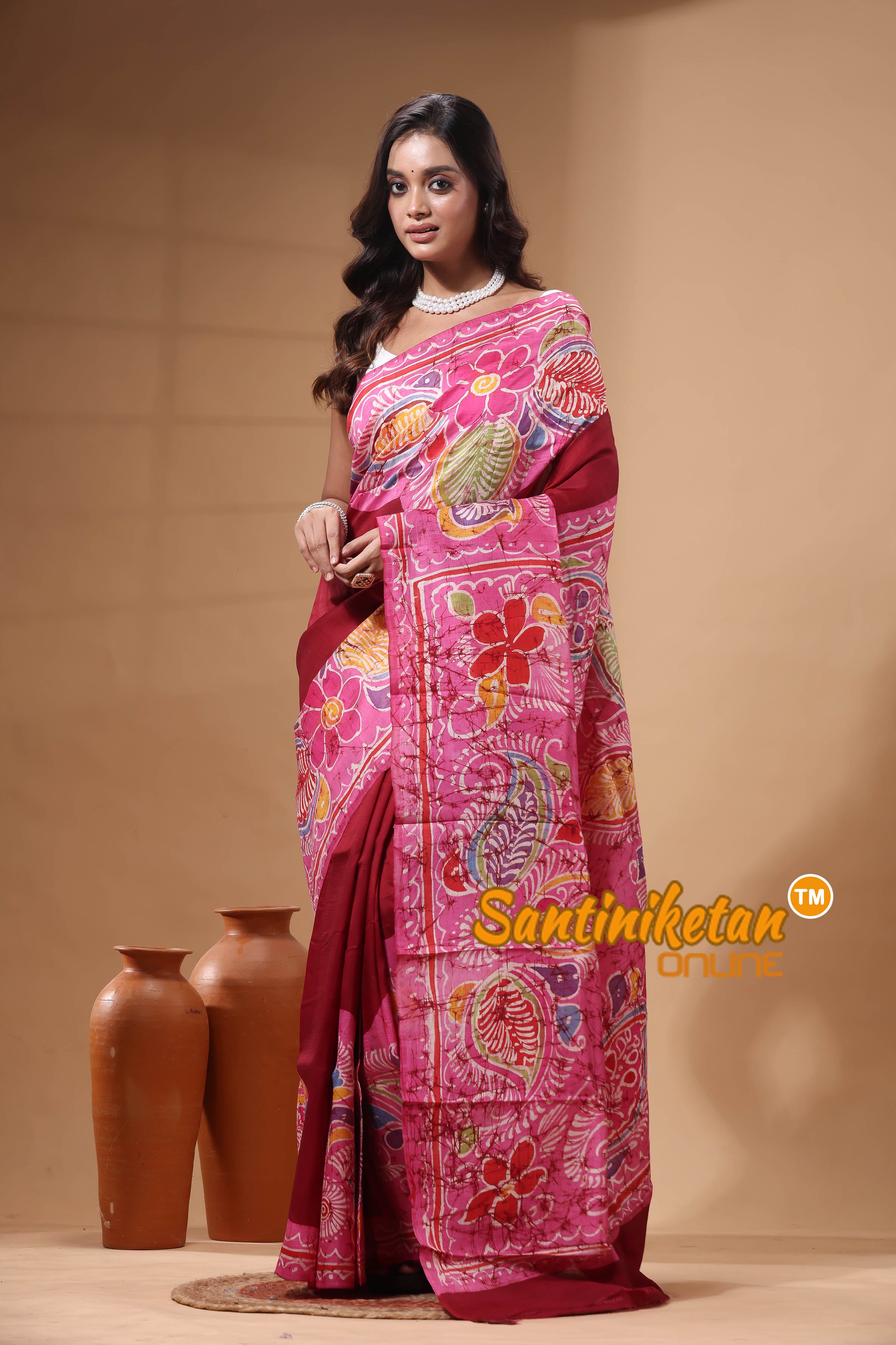 Hand Batik On Murshidabad Silk Saree SN2630275
