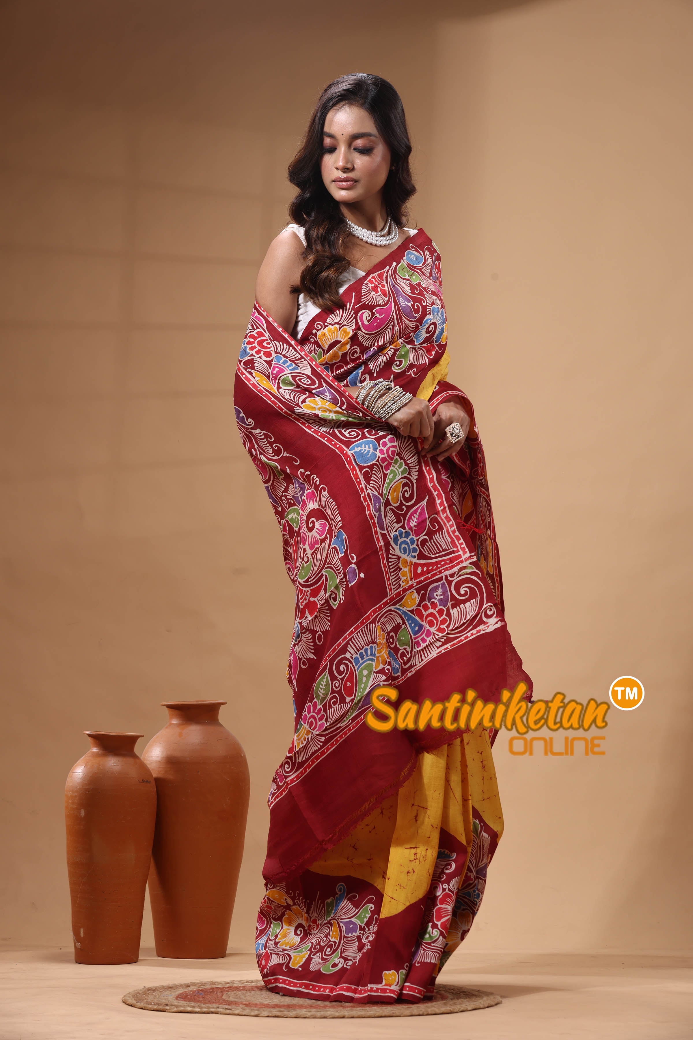 Hand Batik On Murshidabad Silk Saree SN2630299
