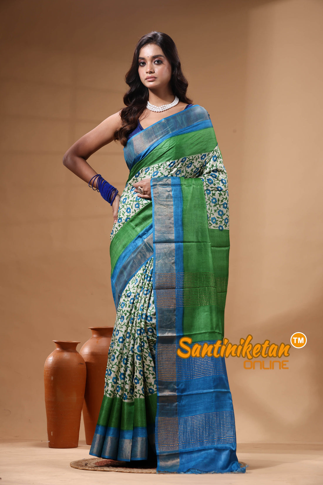 Pure Zari Tussar Hand Block Painted Saree SN2630407