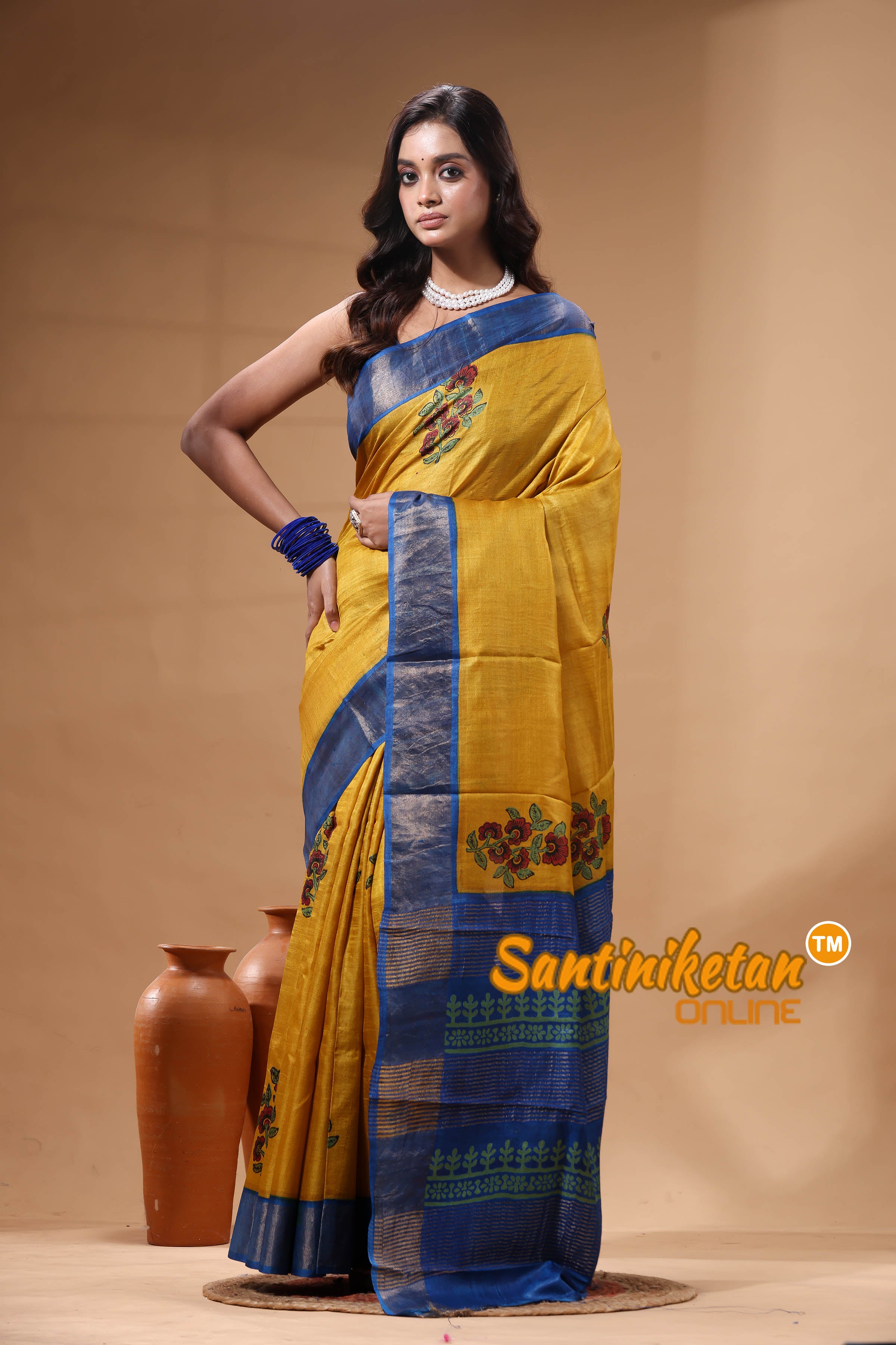 Pure Zari Tussar Hand Block Painted Saree SN2630419