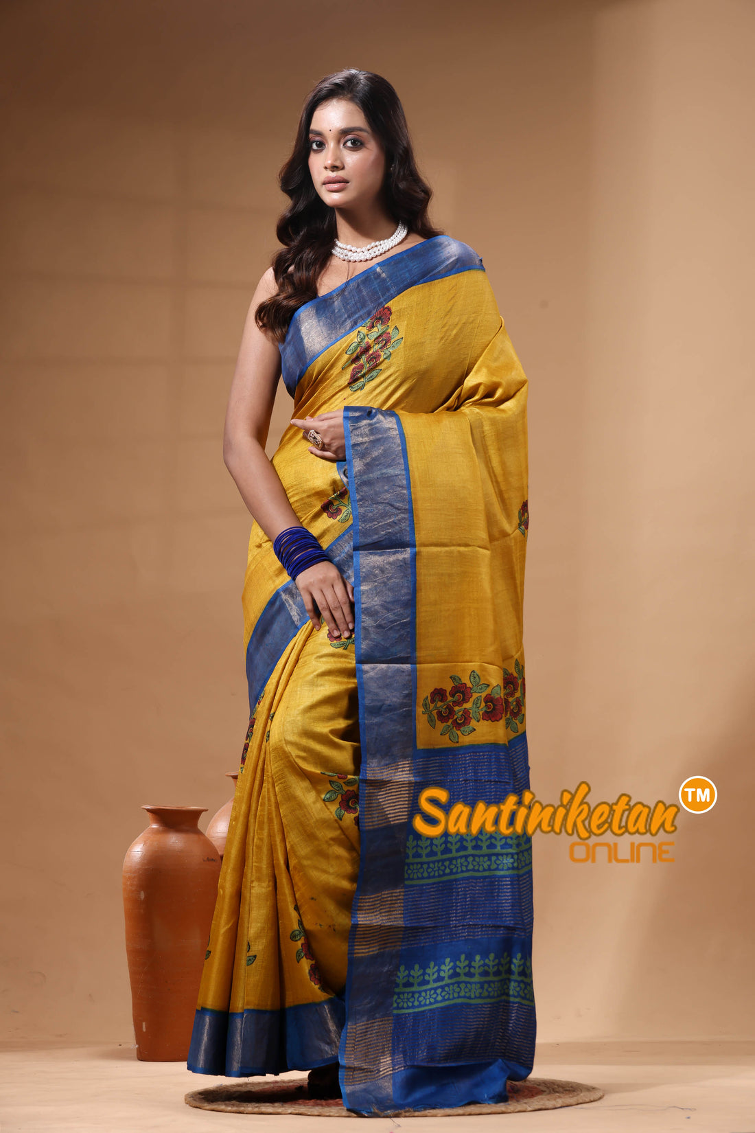Pure Zari Tussar Hand Block Painted Saree SN2630419