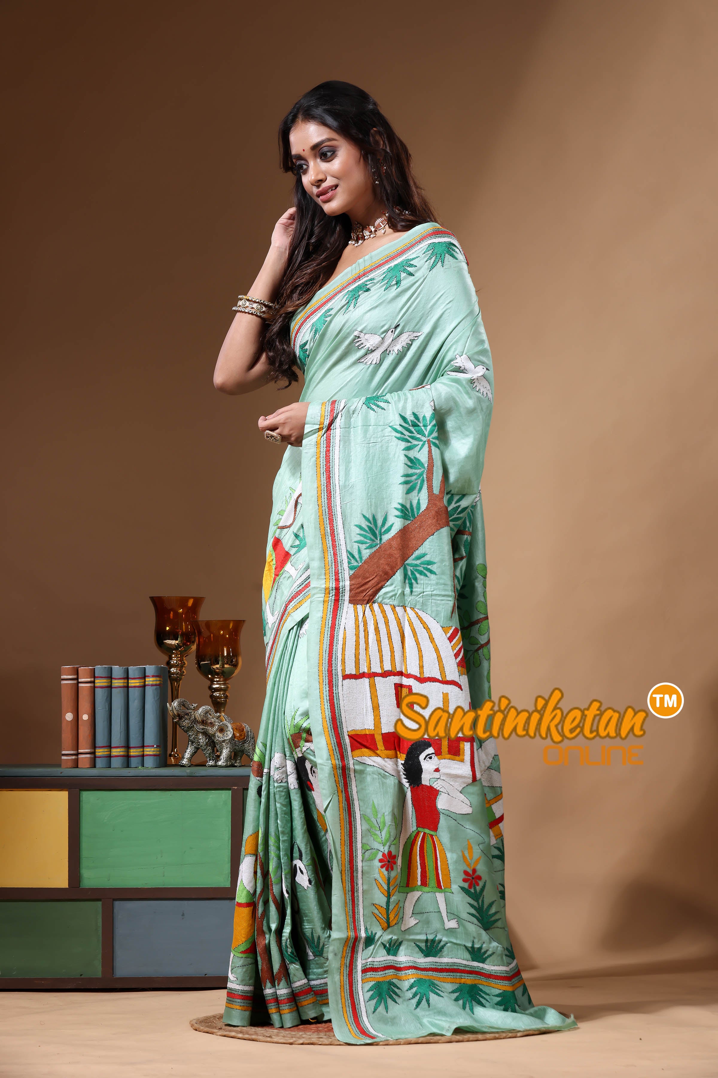 Dye Pure Gachi Tussar Kantha Stitch Saree SN2630741