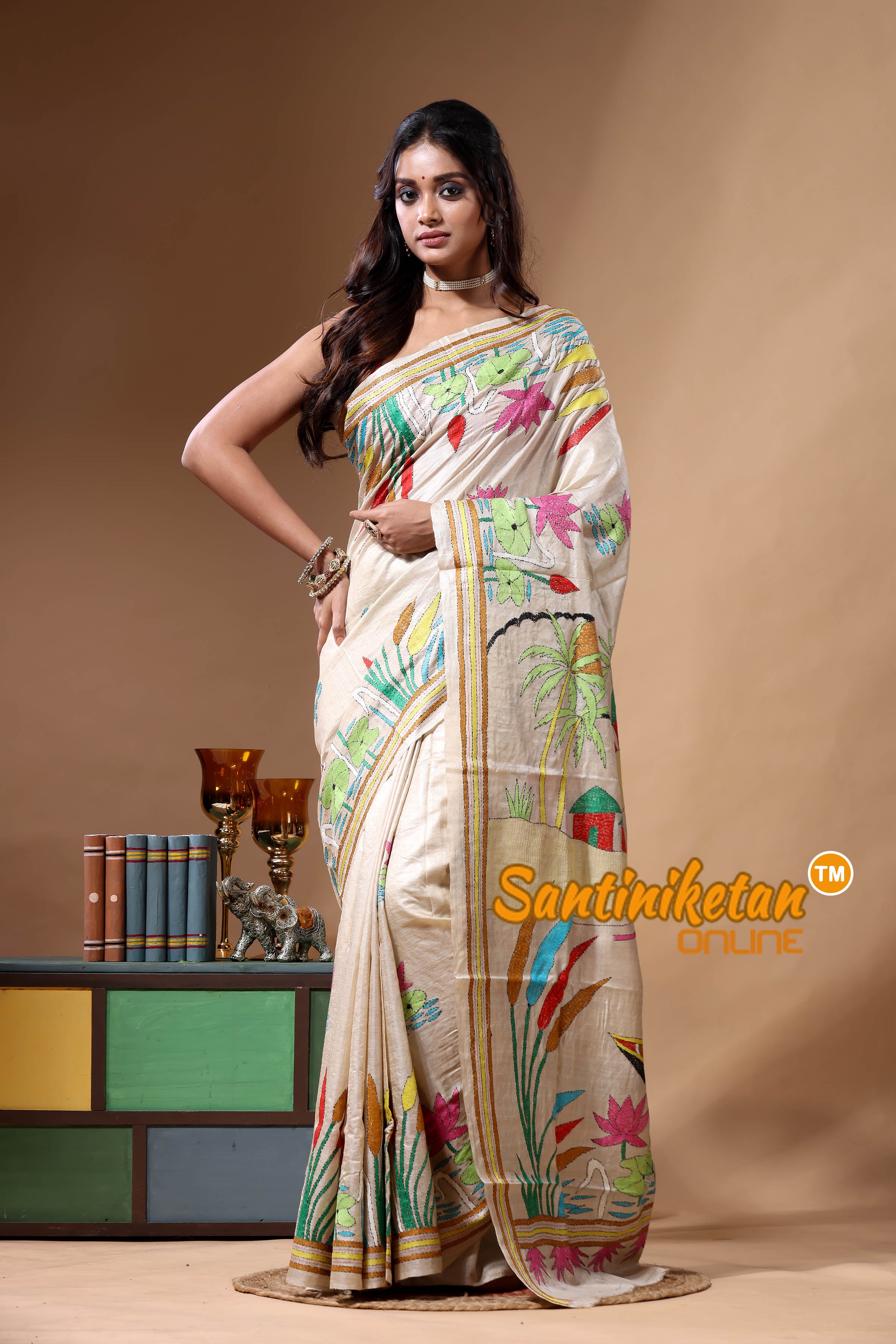 Pure Gachi Tussar Kantha Stitch Saree SN2630759