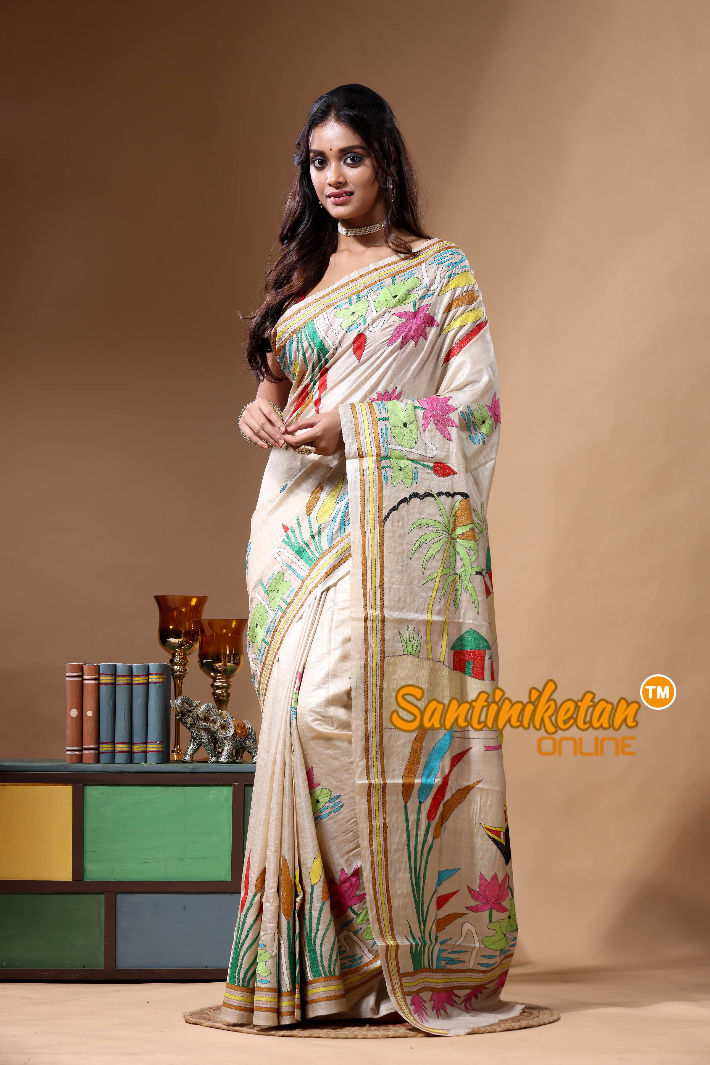Pure Gachi Tussar Kantha Stitch Saree SN2630759