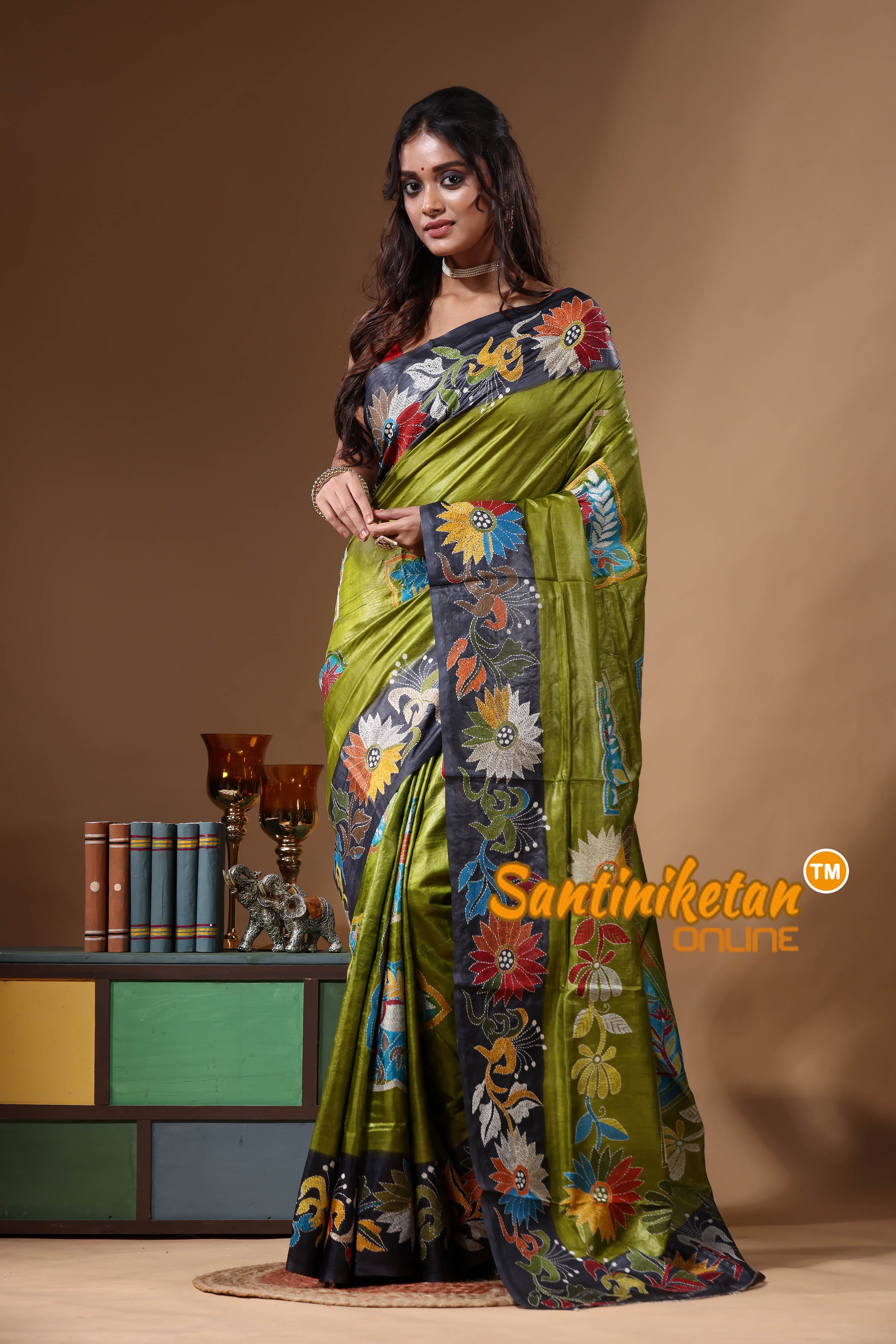 Dye Pure Gachi Tussar Kantha Stitch Saree SN2631177