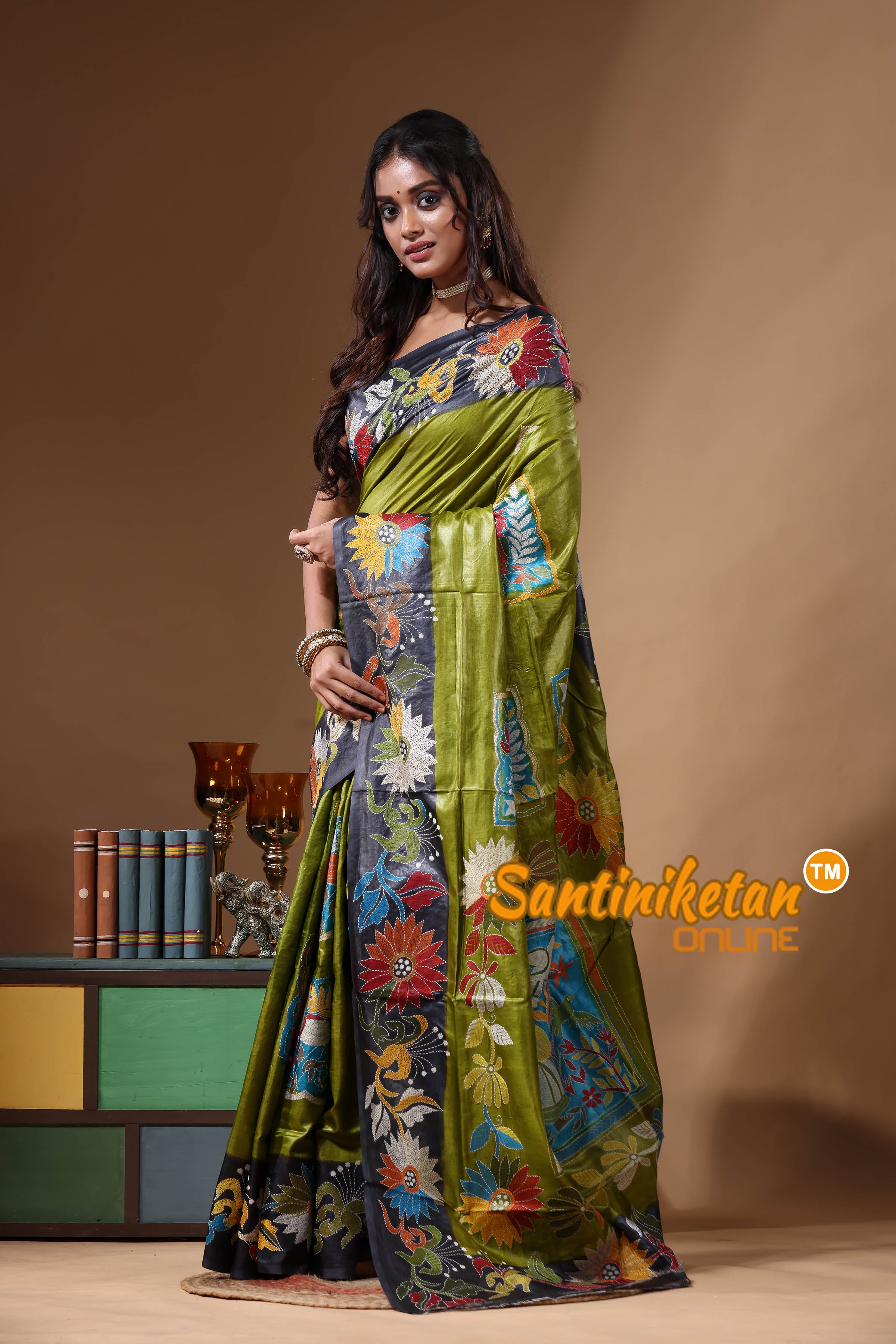 Dye Pure Gachi Tussar Kantha Stitch Saree SN2631177