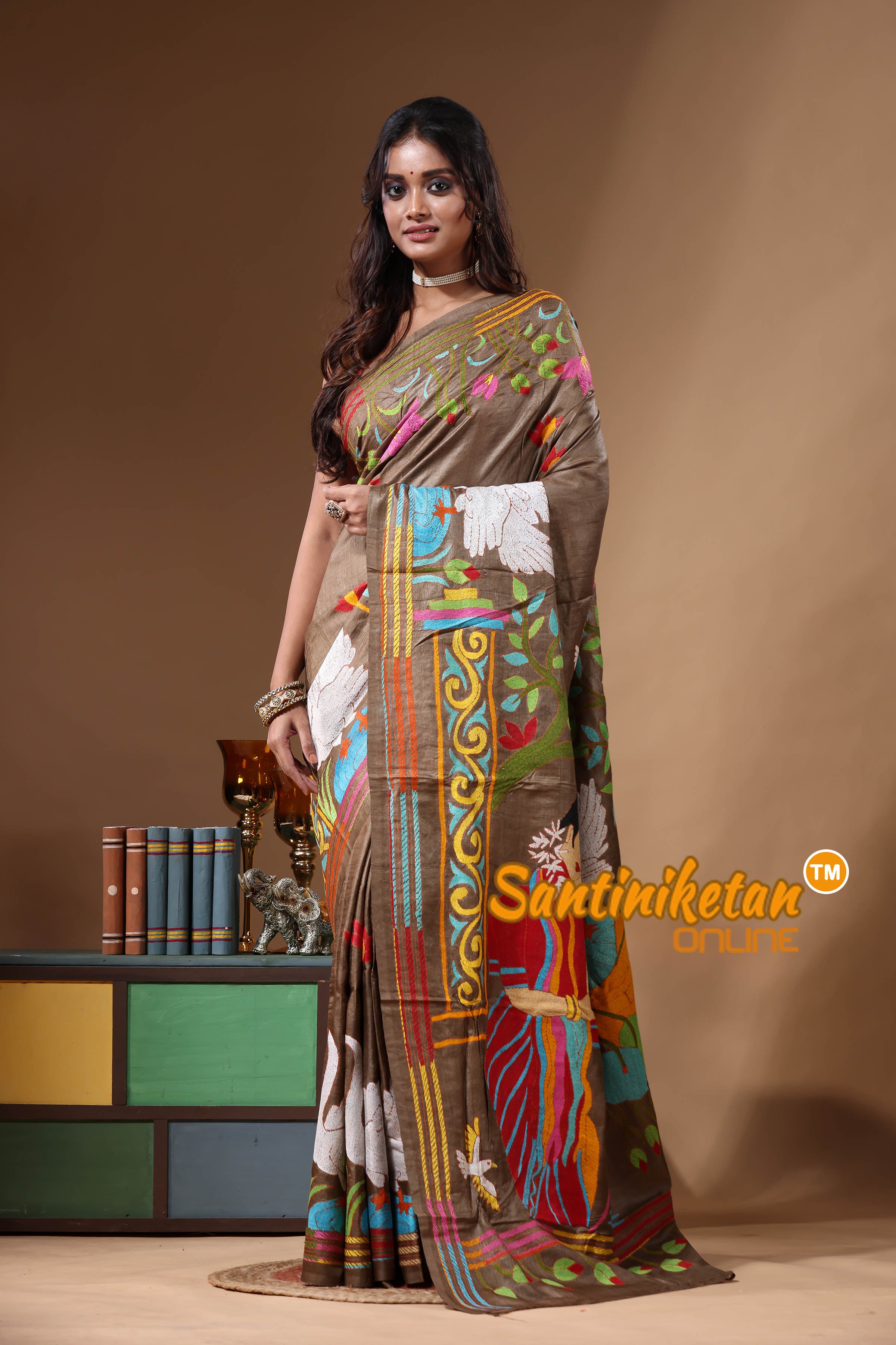 Dye Pure Gachi Tussar Kantha Stitch Saree SN2631183