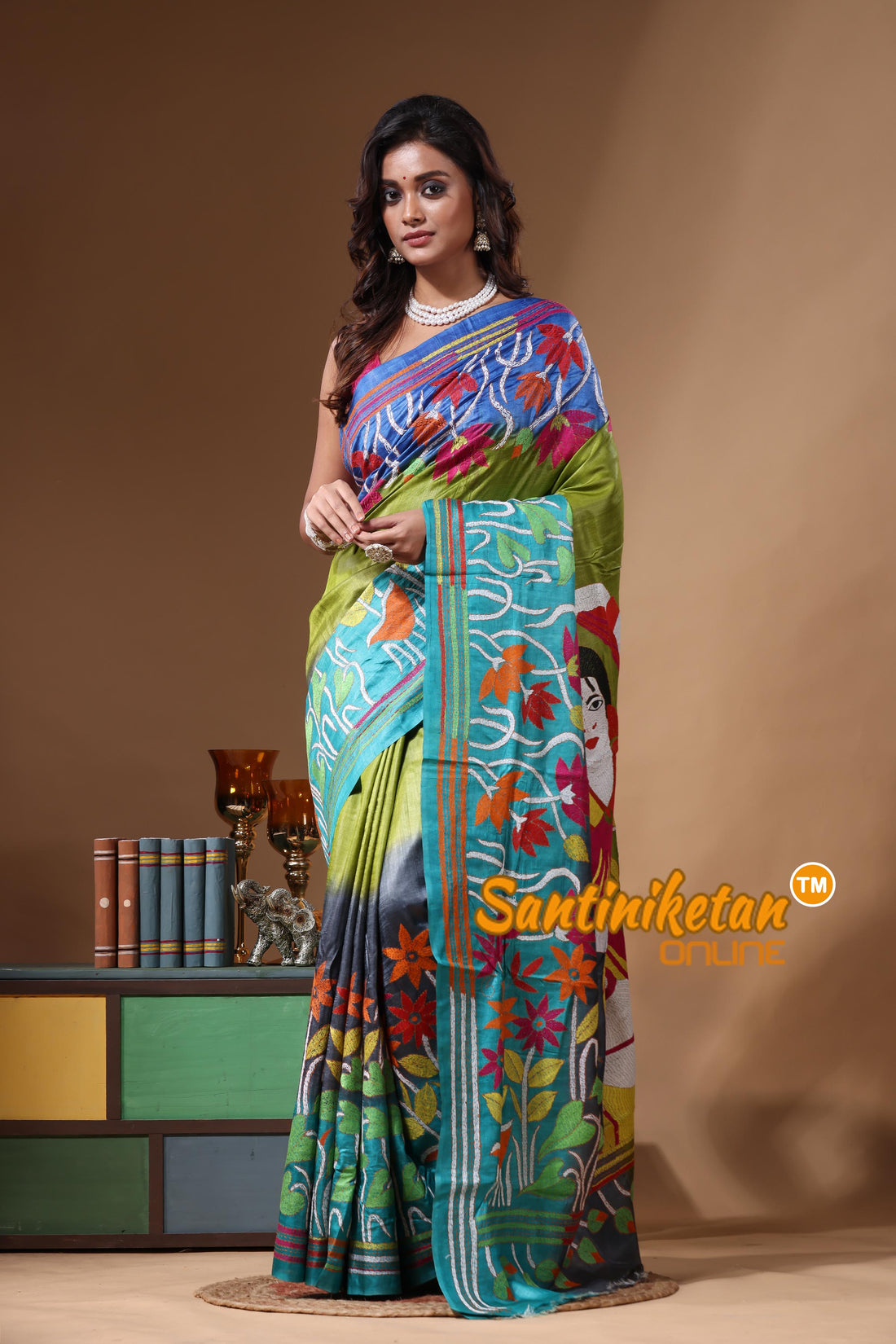 Dye Pure Gachi Tussar Kantha Stitch Saree SN2631263