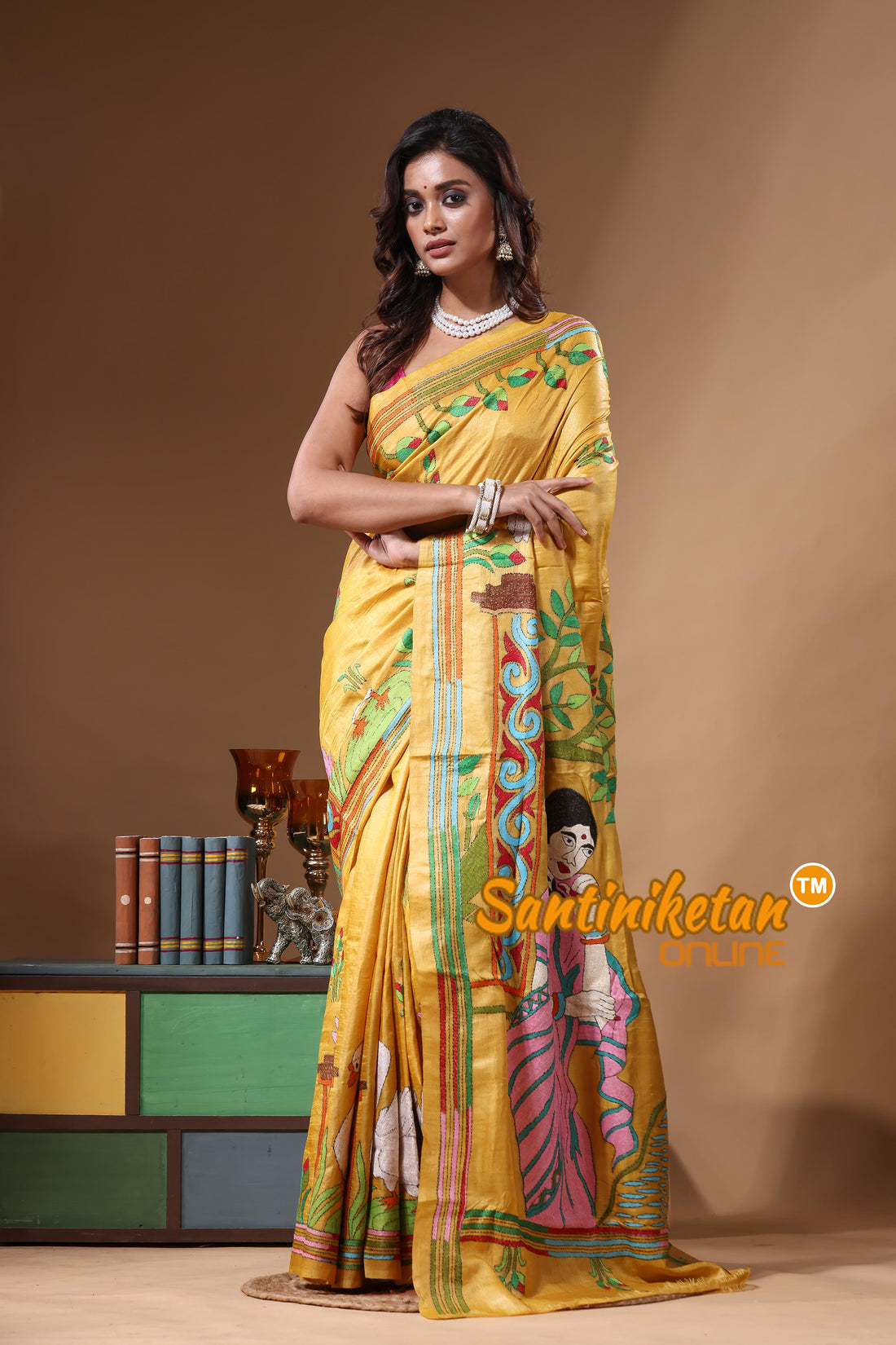 Dye Pure Gachi Tussar Kantha Stitch Saree SN2631298