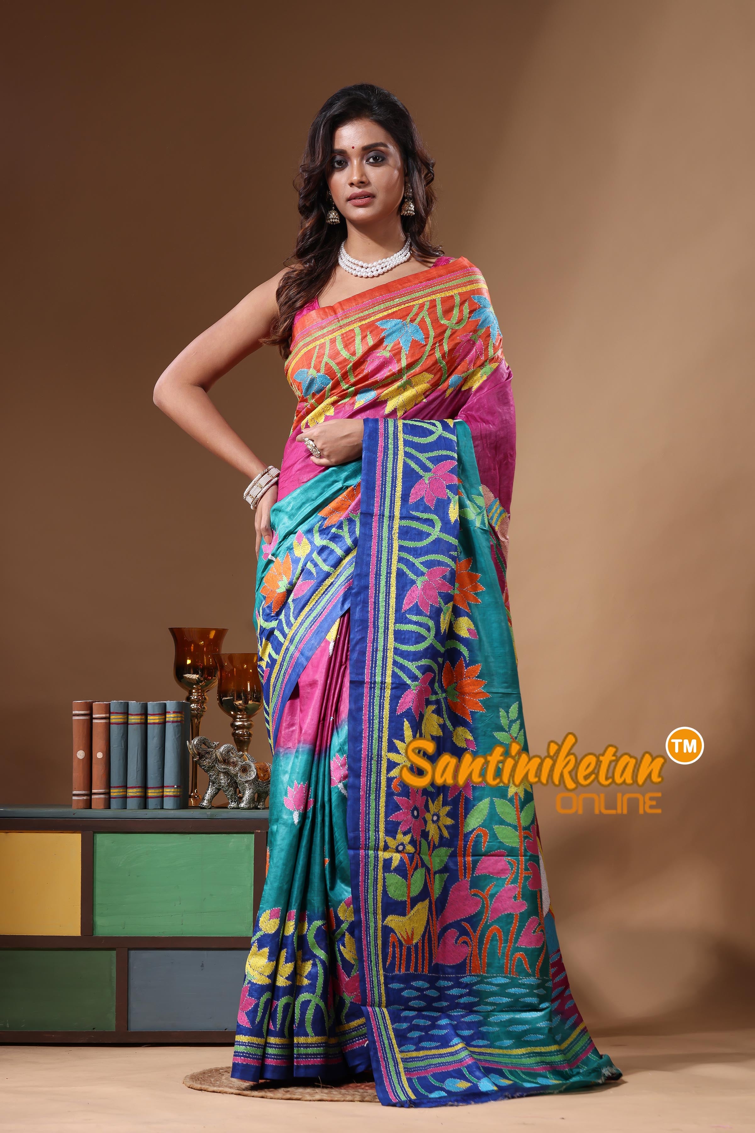 Dye Pure Gachi Tussar Kantha Stitch Saree SN2631328