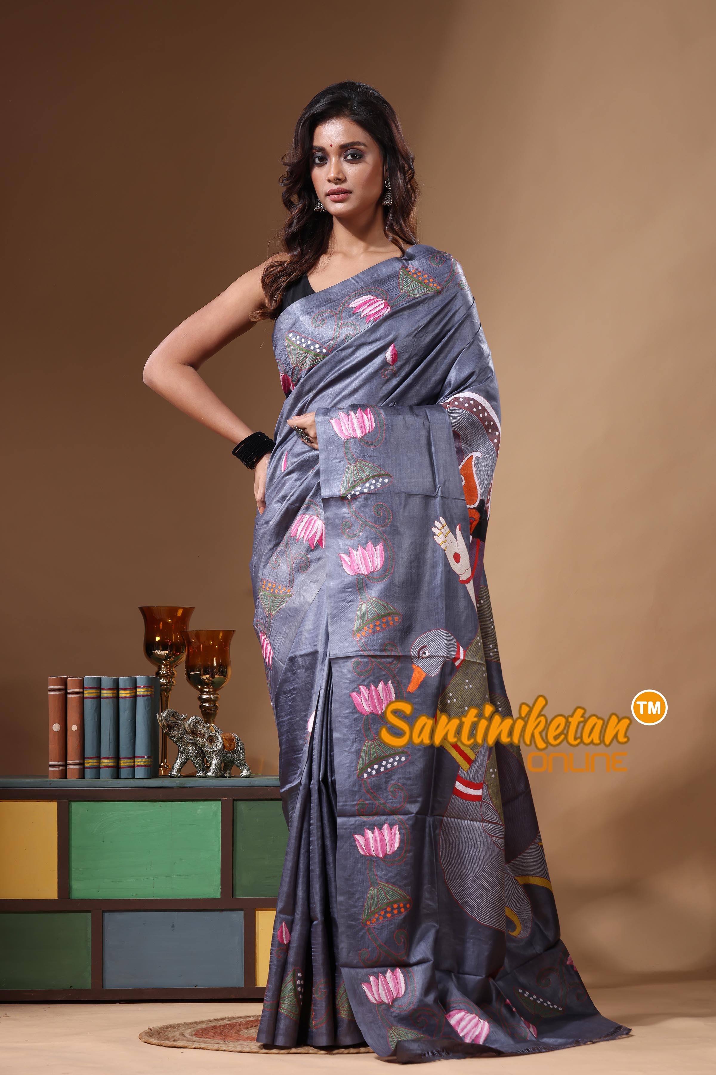 Dye Pure Gachi Tussar Kantha Stitch Saree SN2631439