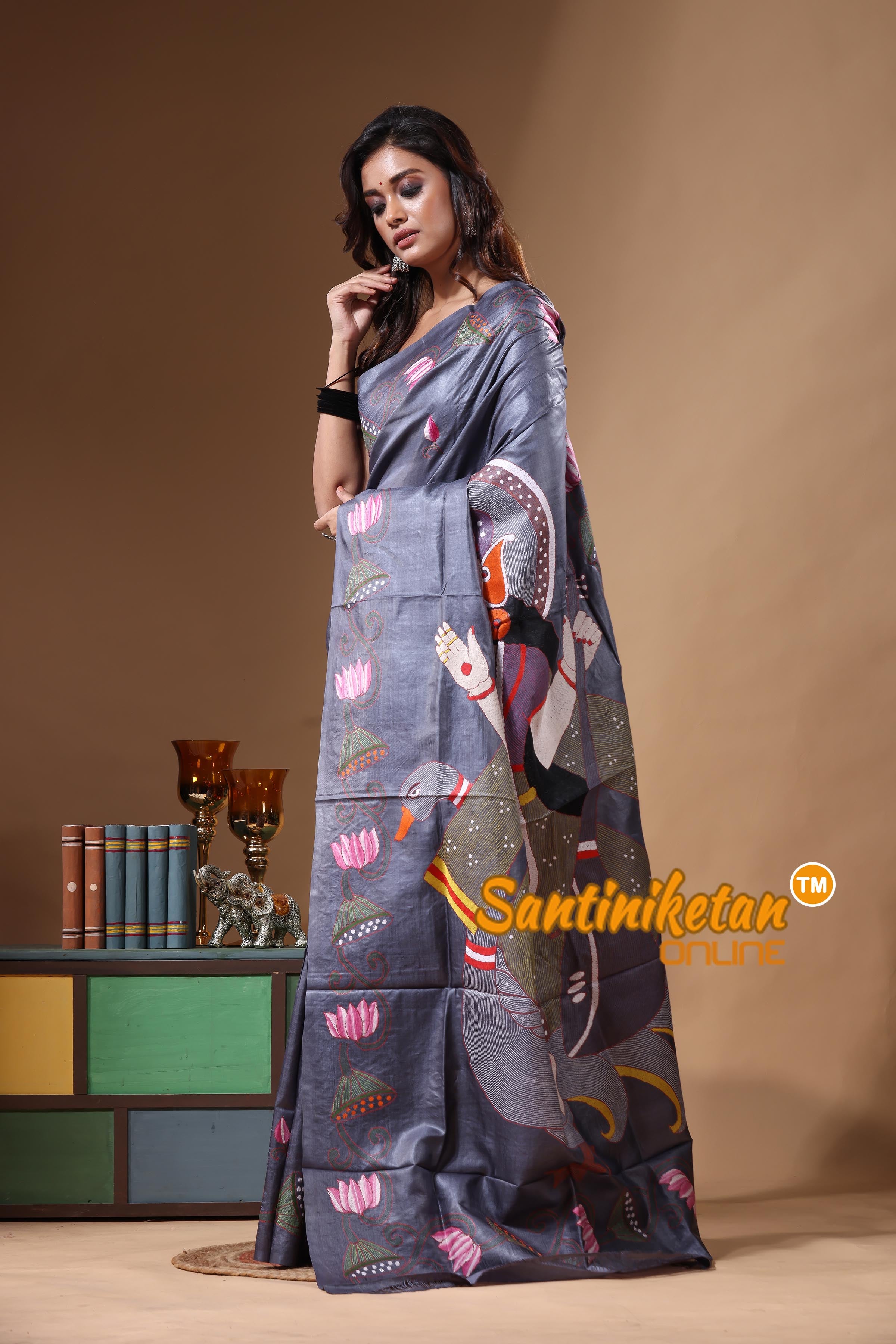 Dye Pure Gachi Tussar Kantha Stitch Saree SN2631439