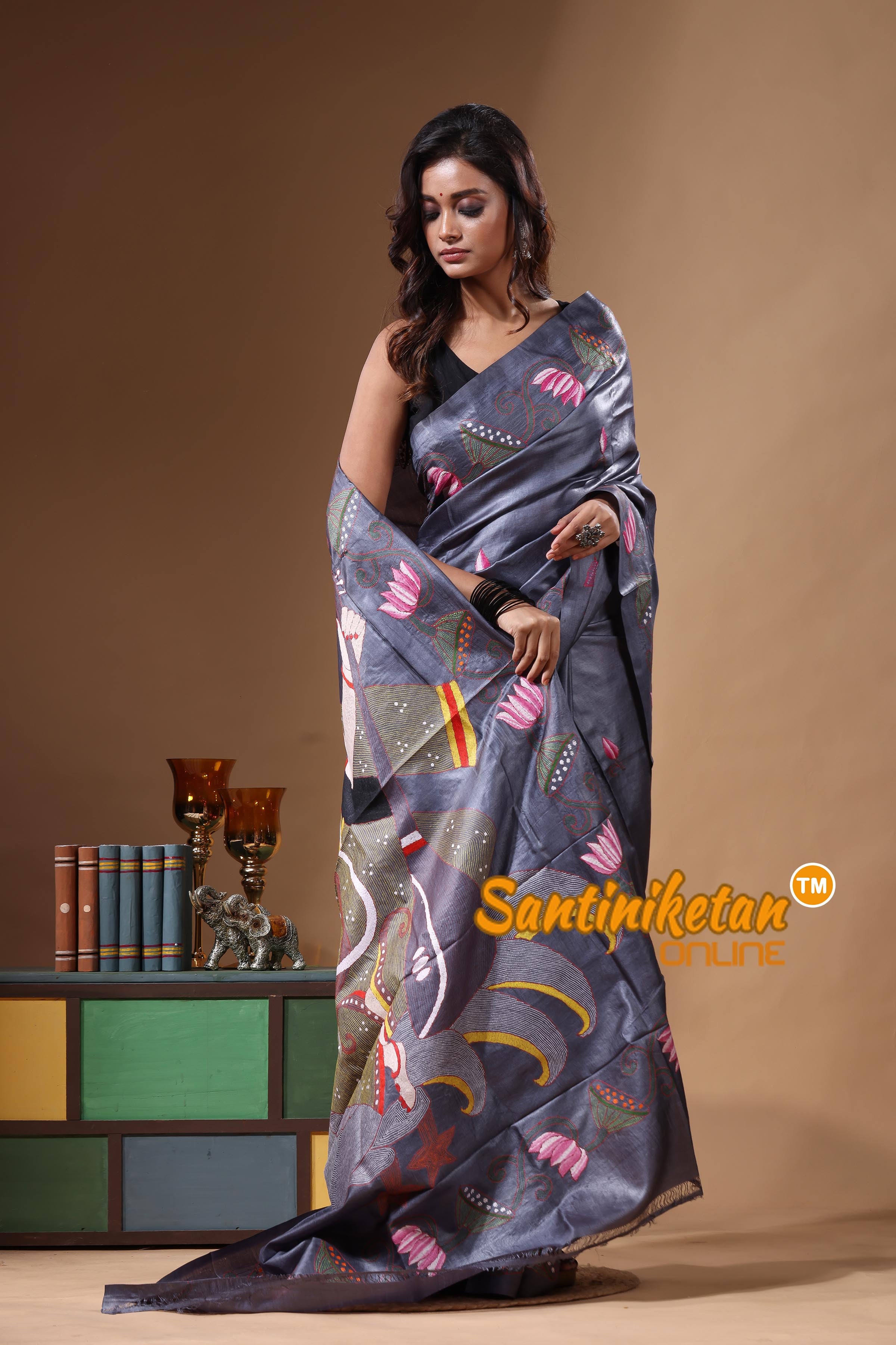 Dye Pure Gachi Tussar Kantha Stitch Saree SN2631439