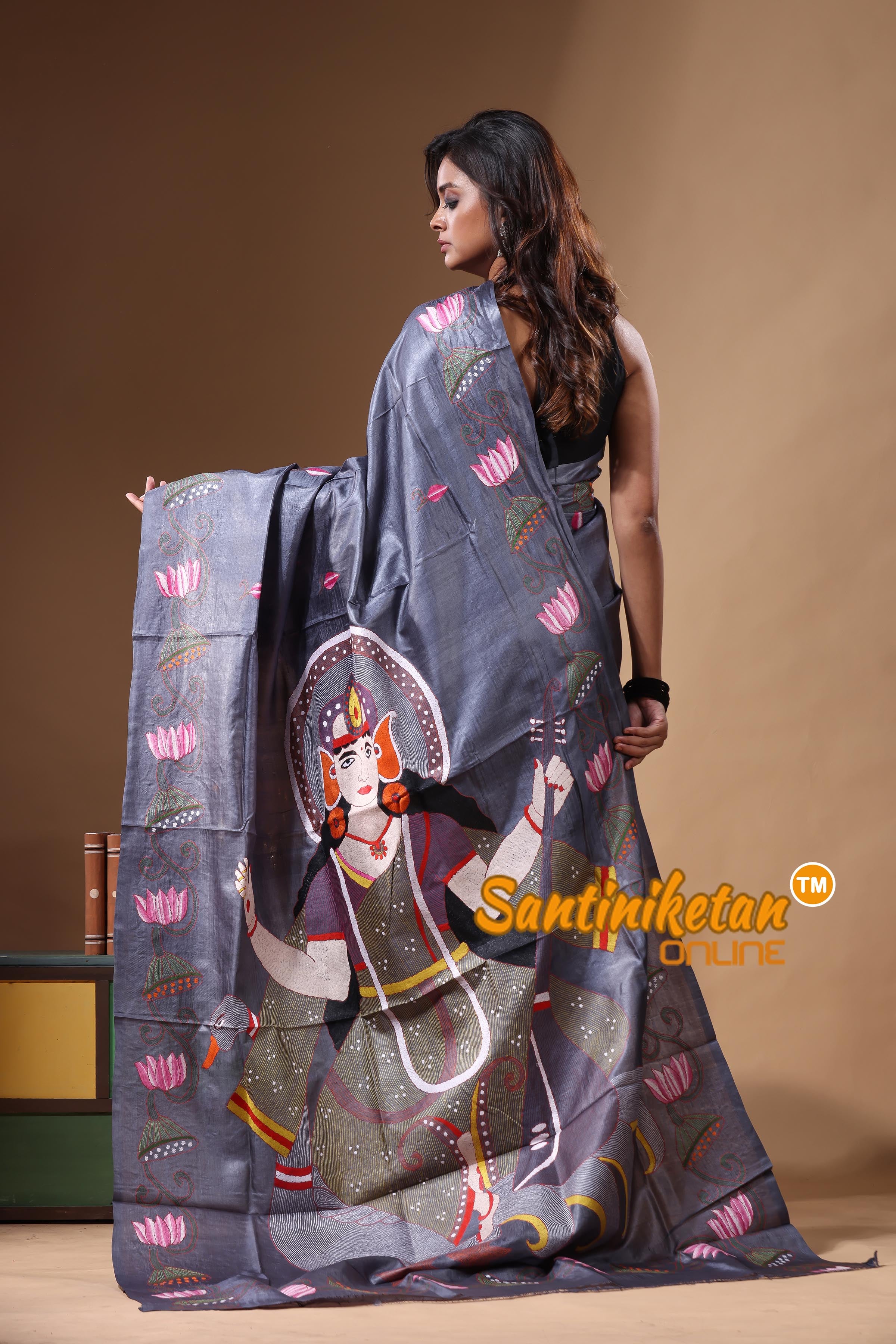 Dye Pure Gachi Tussar Kantha Stitch Saree SN2631439