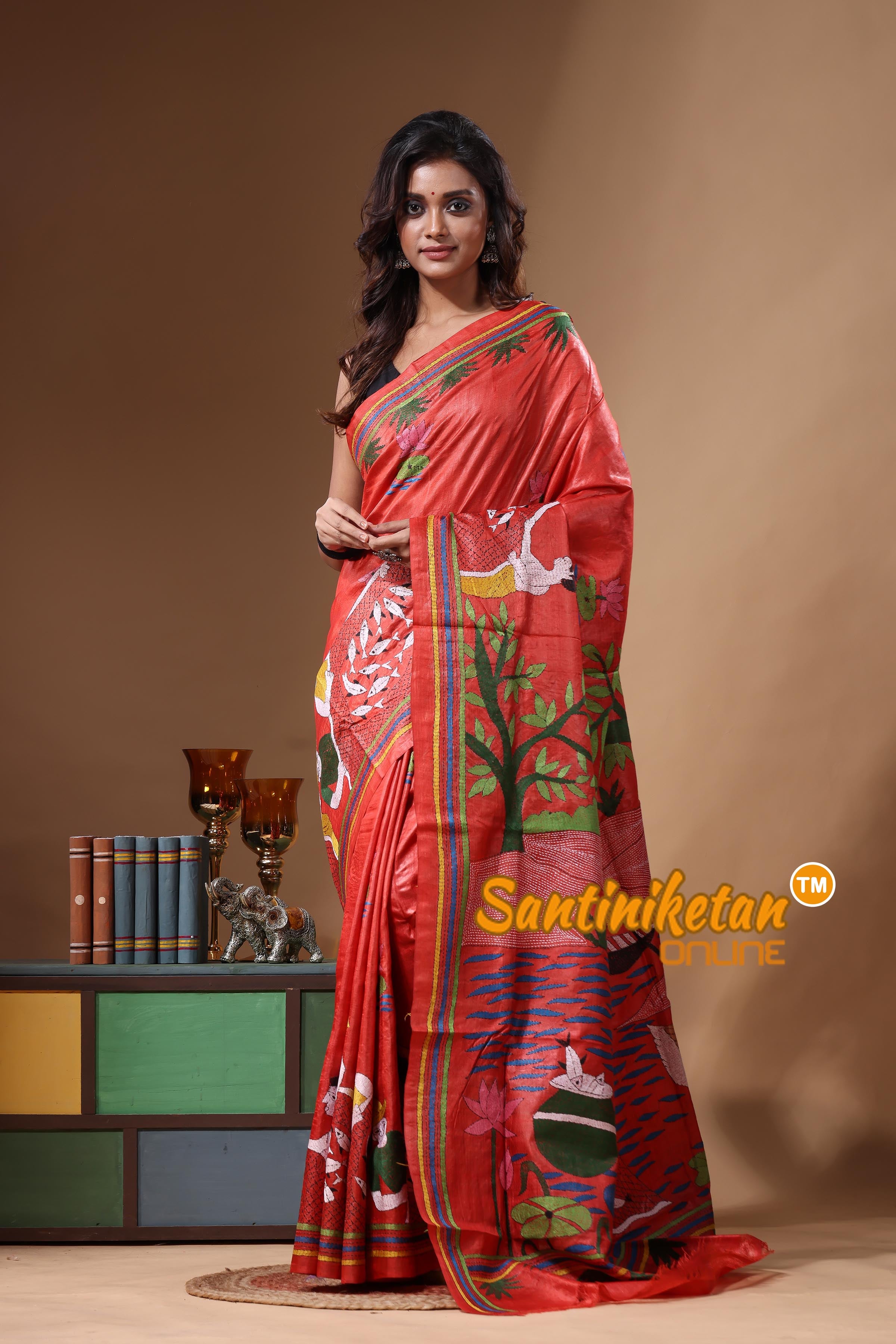 Dye Pure Gachi Tussar Kantha Stitch Saree SN2631469