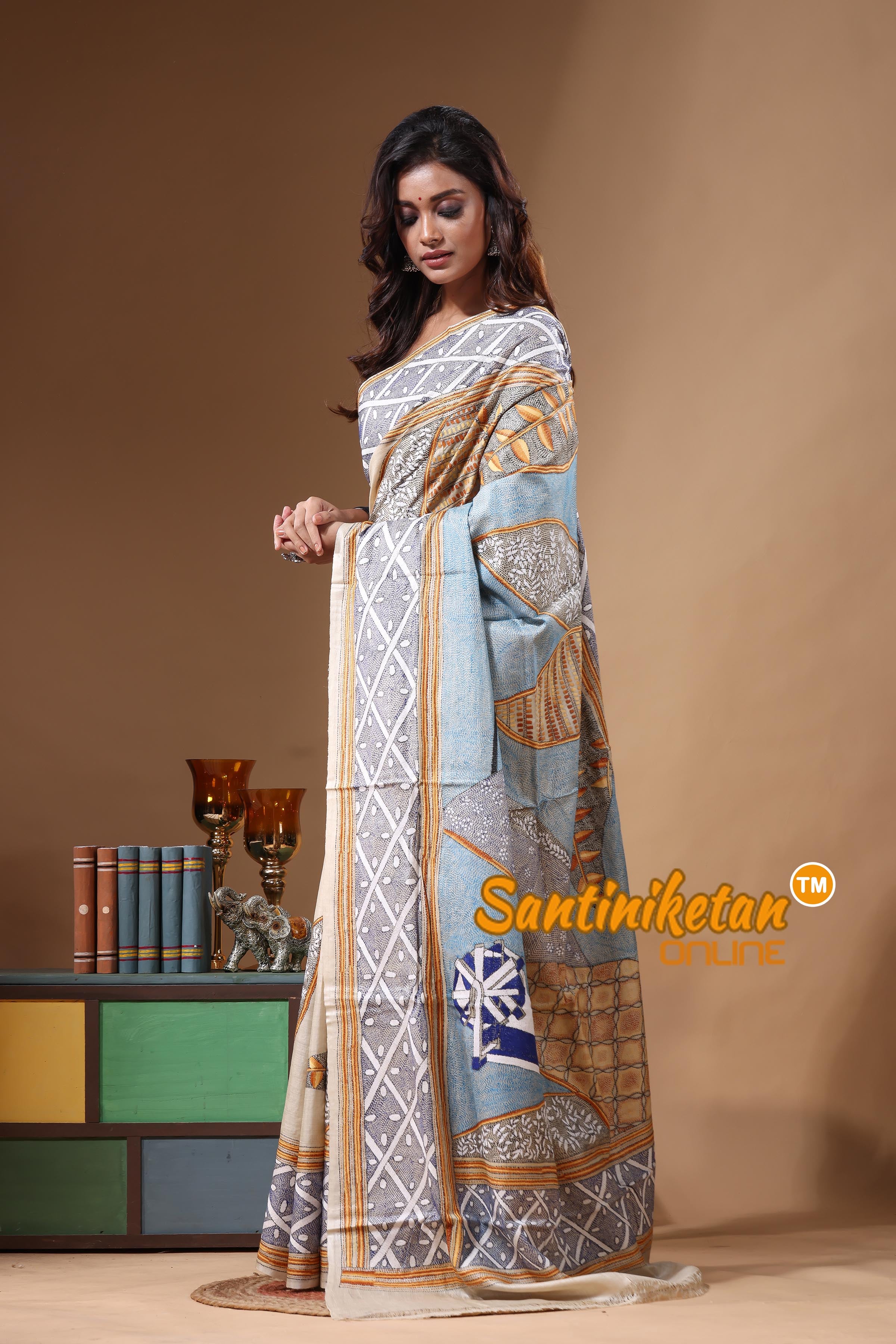 Pure Gachi Tussar Kantha Stitch Saree SN2631480