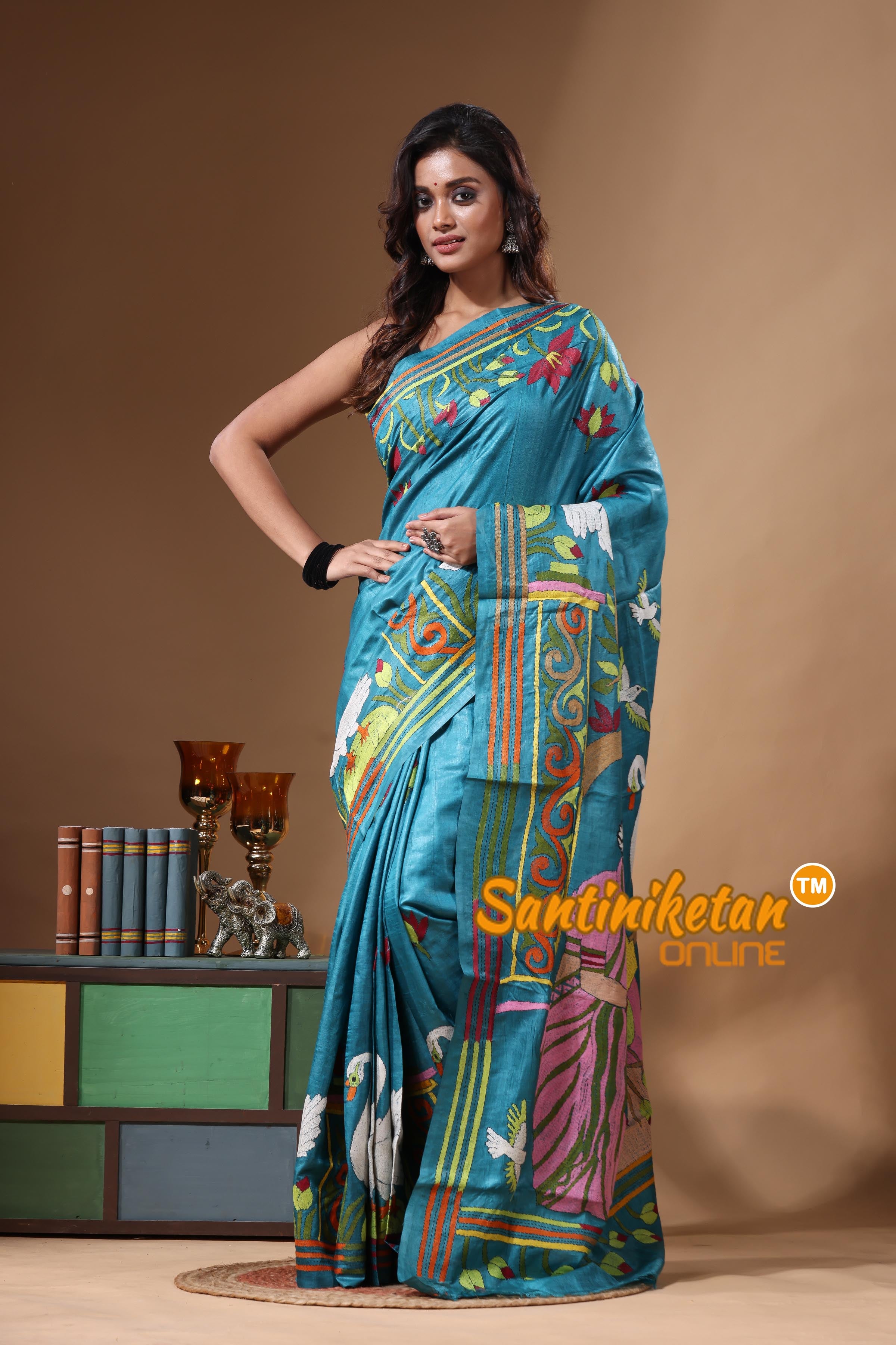 Dye Pure Gachi Tussar Kantha Stitch Saree SN2631523