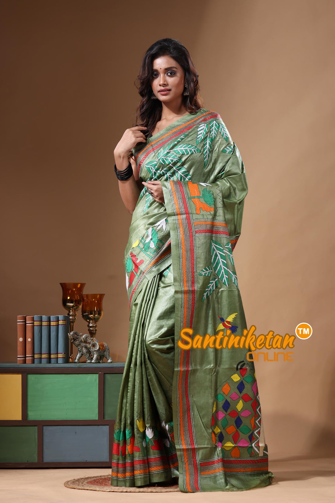 Dye Pure Gachi Tussar Kantha Stitch Saree SN2631529