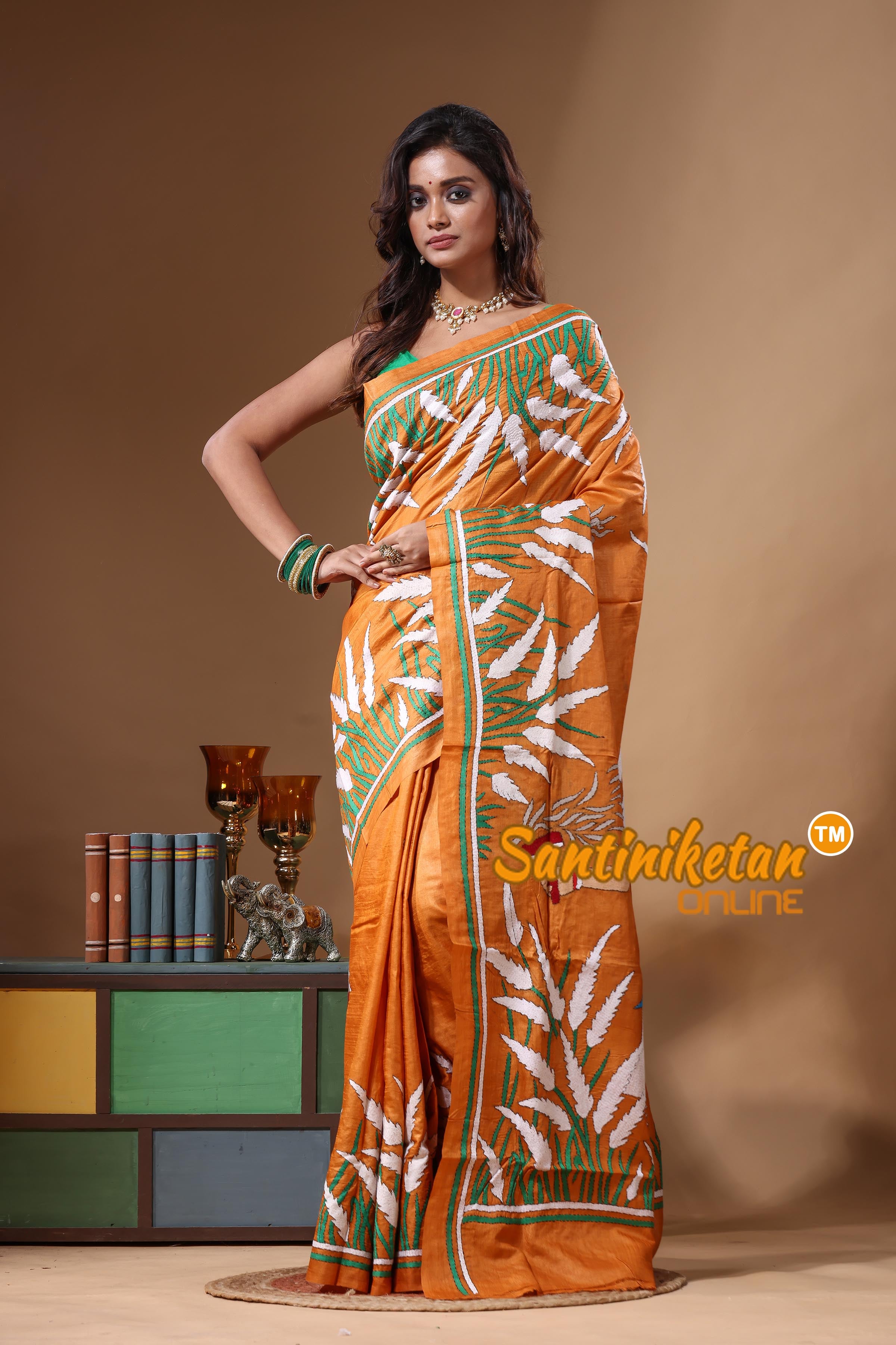 Dye Pure Gachi Tussar Kantha Stitch Saree SN2631638