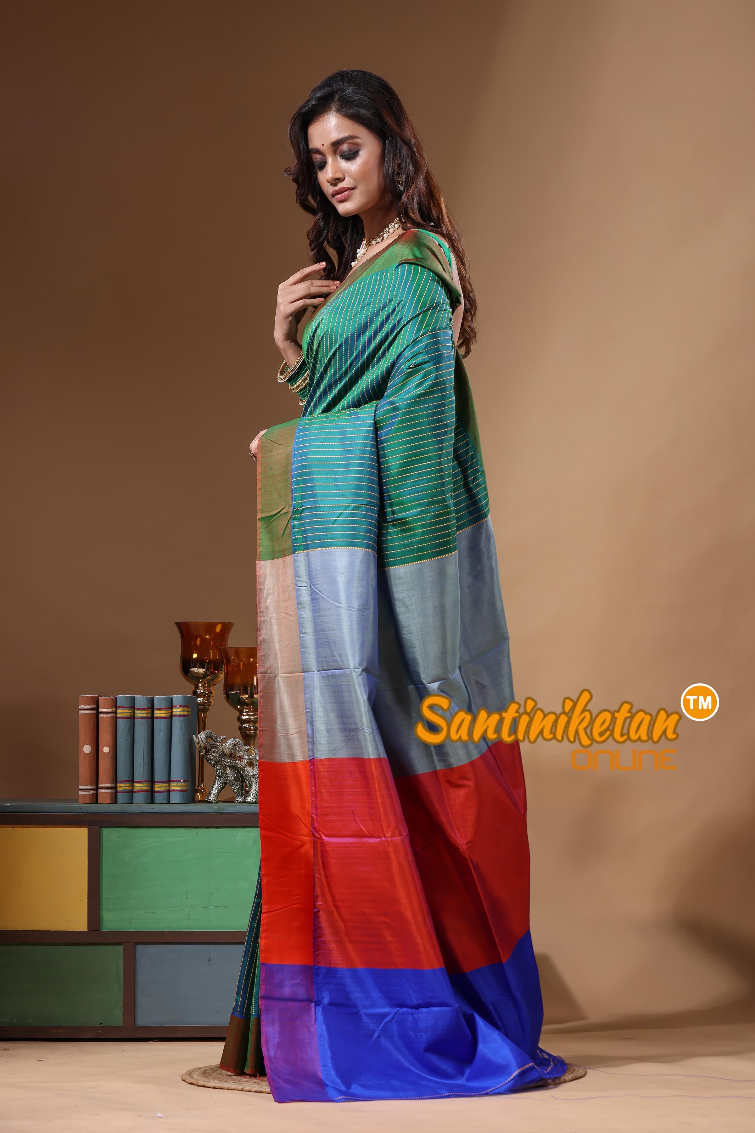 Bishnupur Katan Silk Saree With Zari Tample Border And All Body Buti