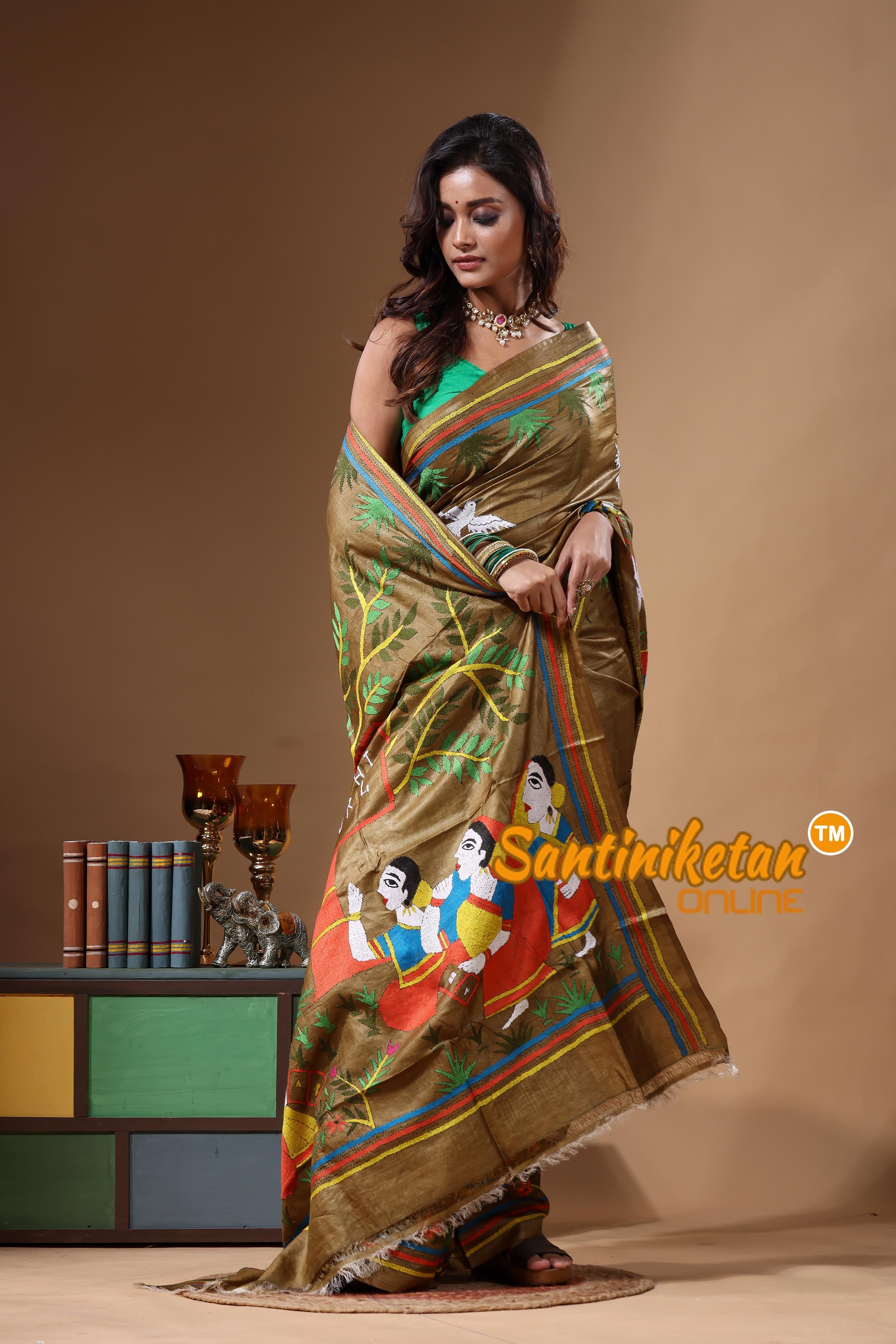 Dye Pure Gachi Tussar Kantha Stitch Saree SN2631680