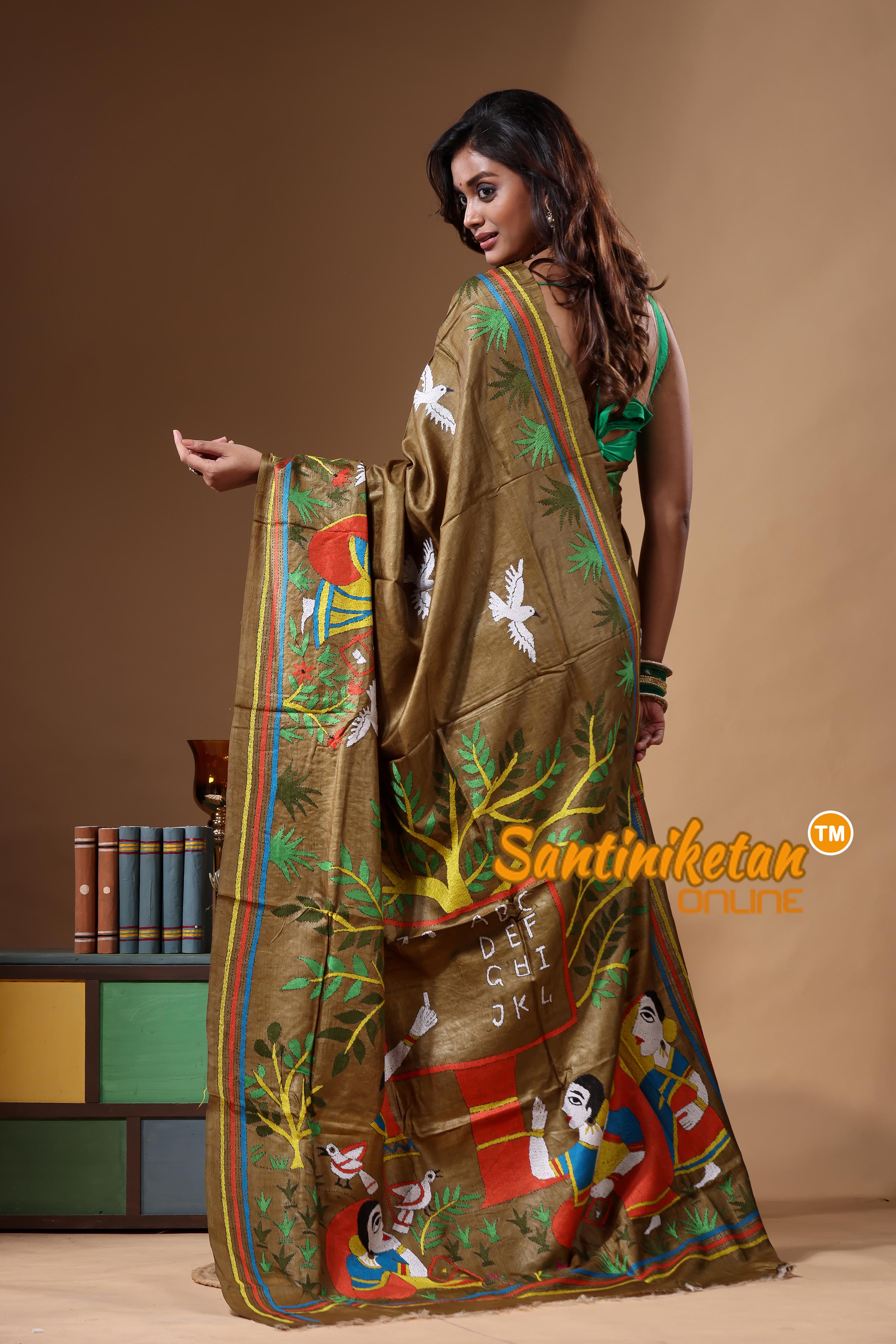Dye Pure Gachi Tussar Kantha Stitch Saree SN2631680