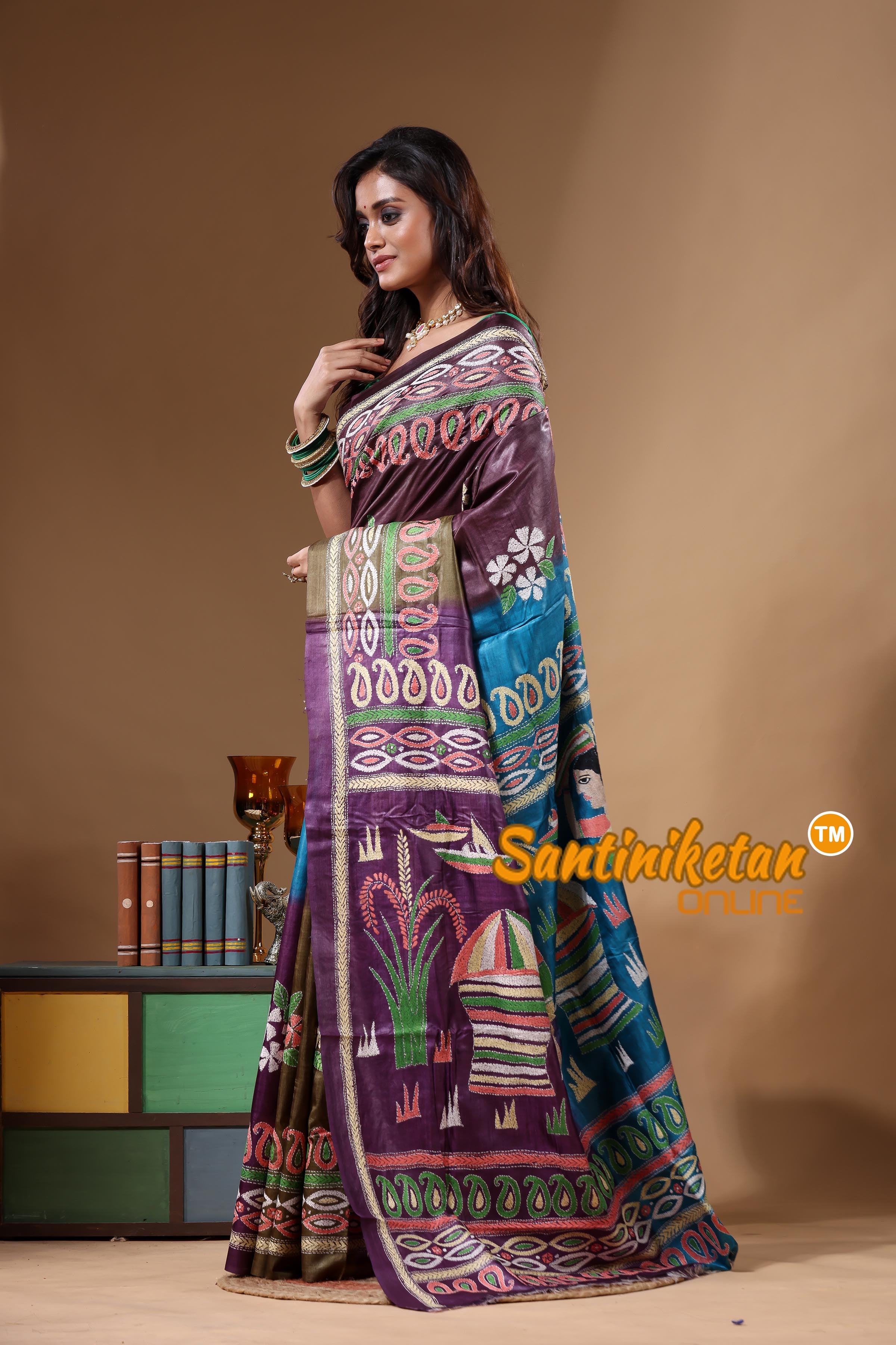 Dye Pure Gachi Tussar Kantha Stitch Saree SN2631770