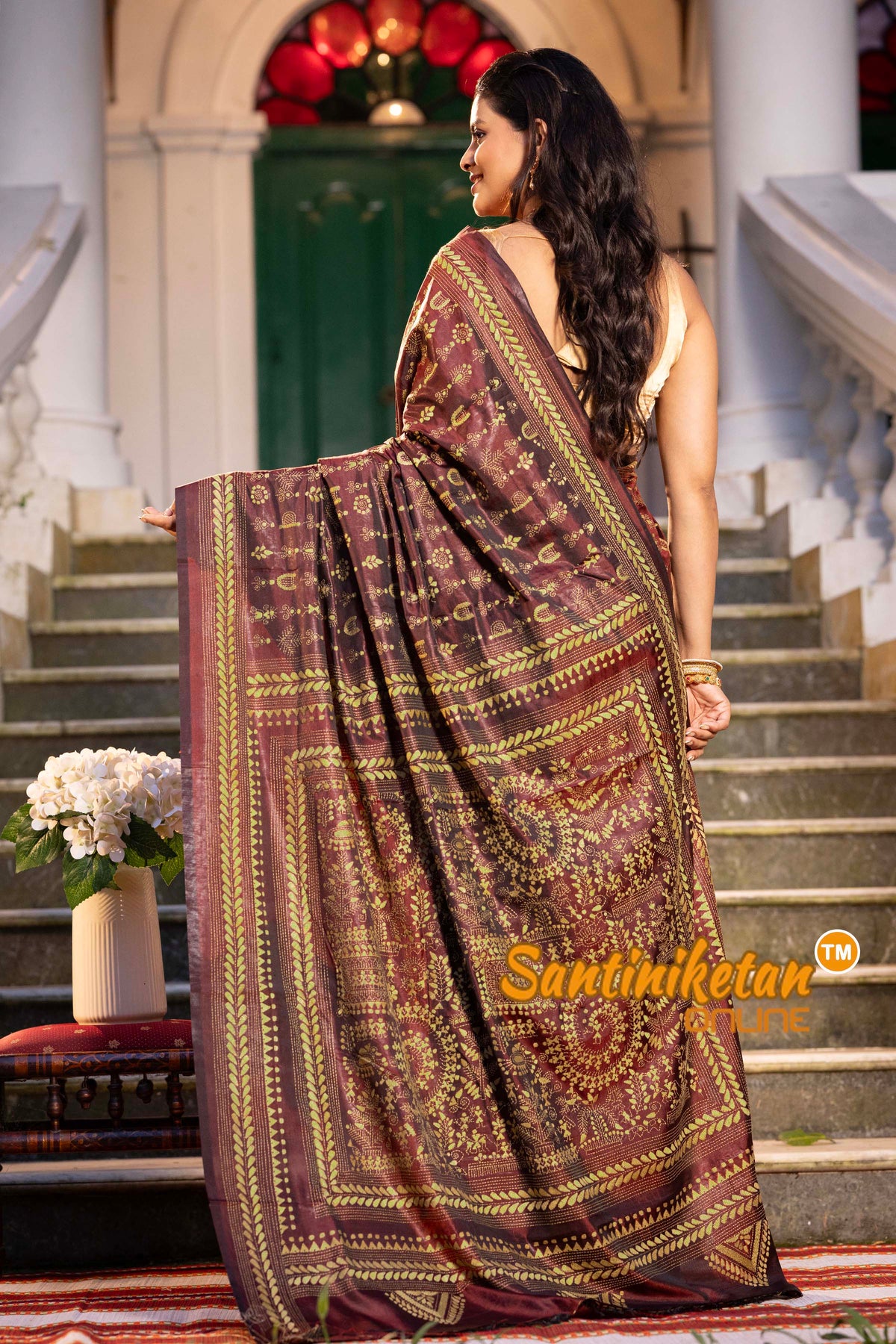 Marron Bangalore Silk Kantha Stitch Saree SN2631792