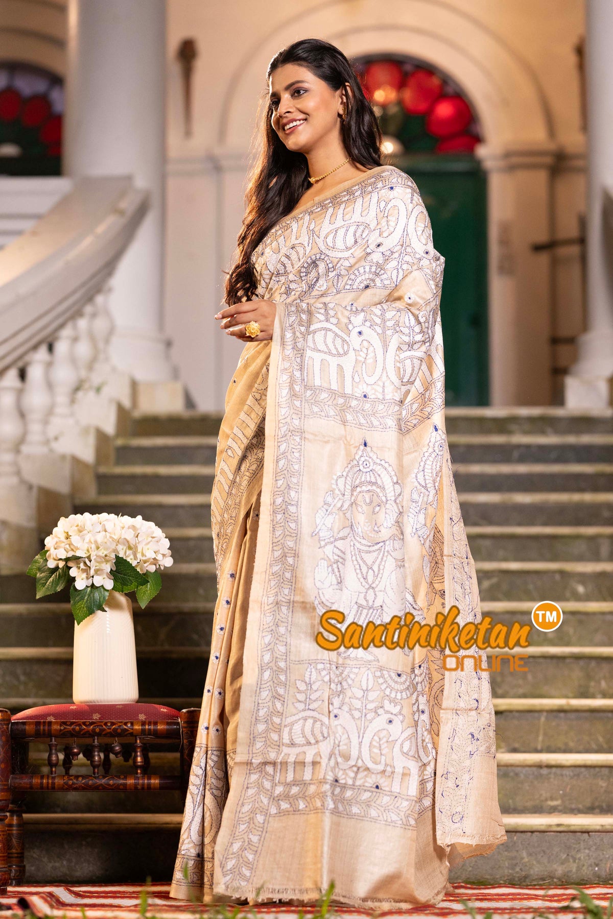 Pure Gachi Tussar Silk Kantha Stitch Saree SN2631881