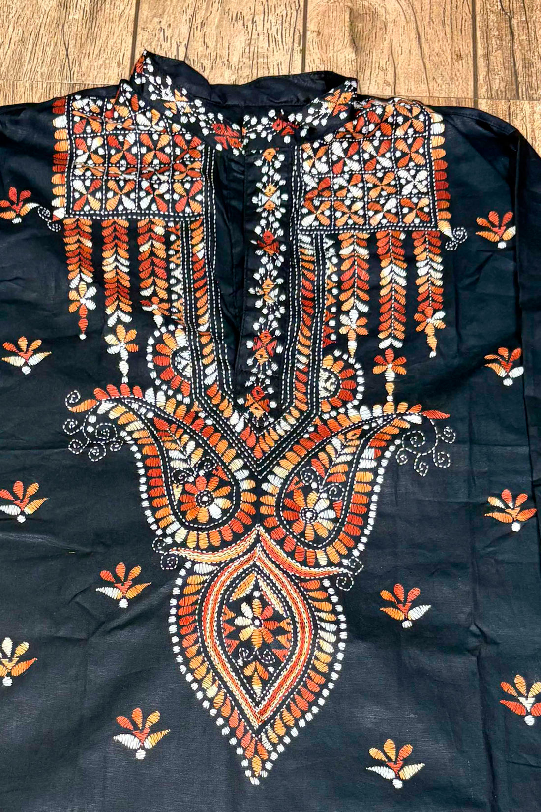 Black Pure Cotton with Kantha Work (Hand Embroidery) Panjabi