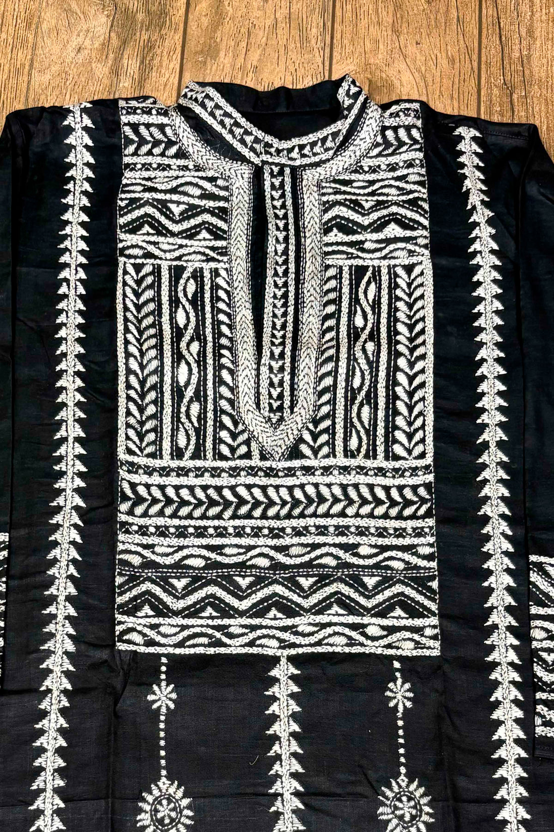 Black Pure Cotton with Kantha Work (Hand Embroidery) Panjabi