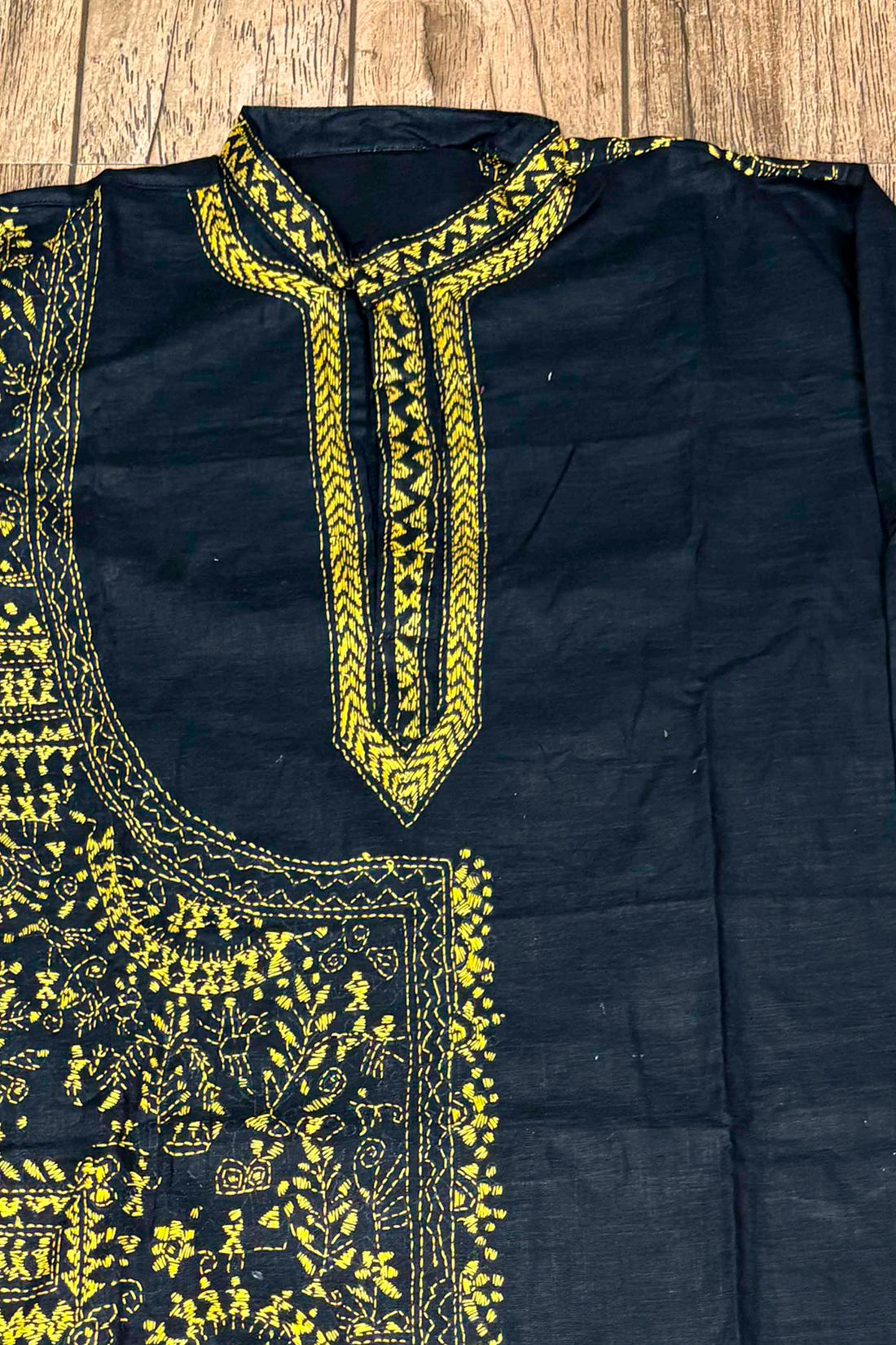 Black Pure Cotton with Kantha Work (Hand Embroidery) Panjabi