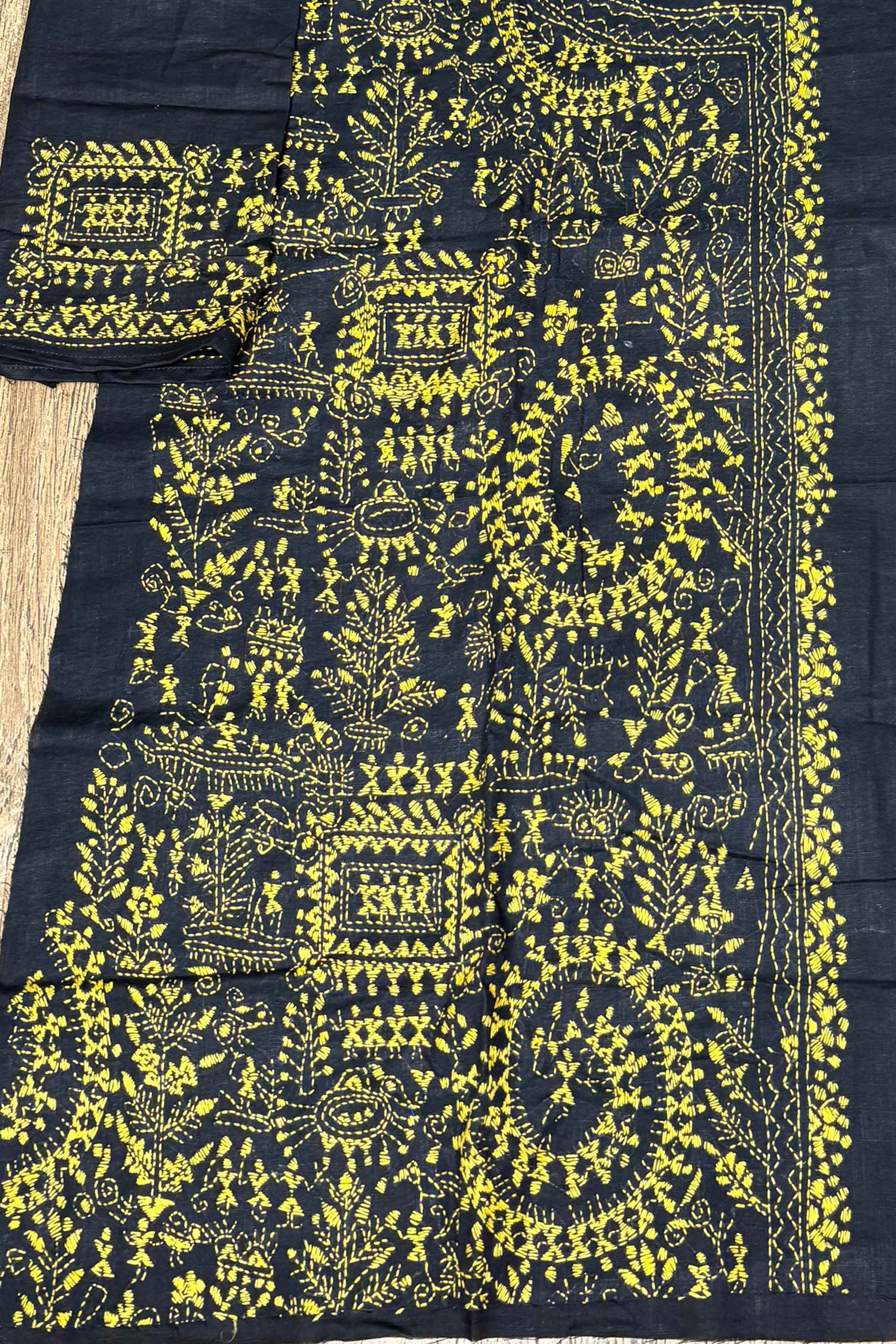 Black Pure Cotton with Kantha Work (Hand Embroidery) Panjabi