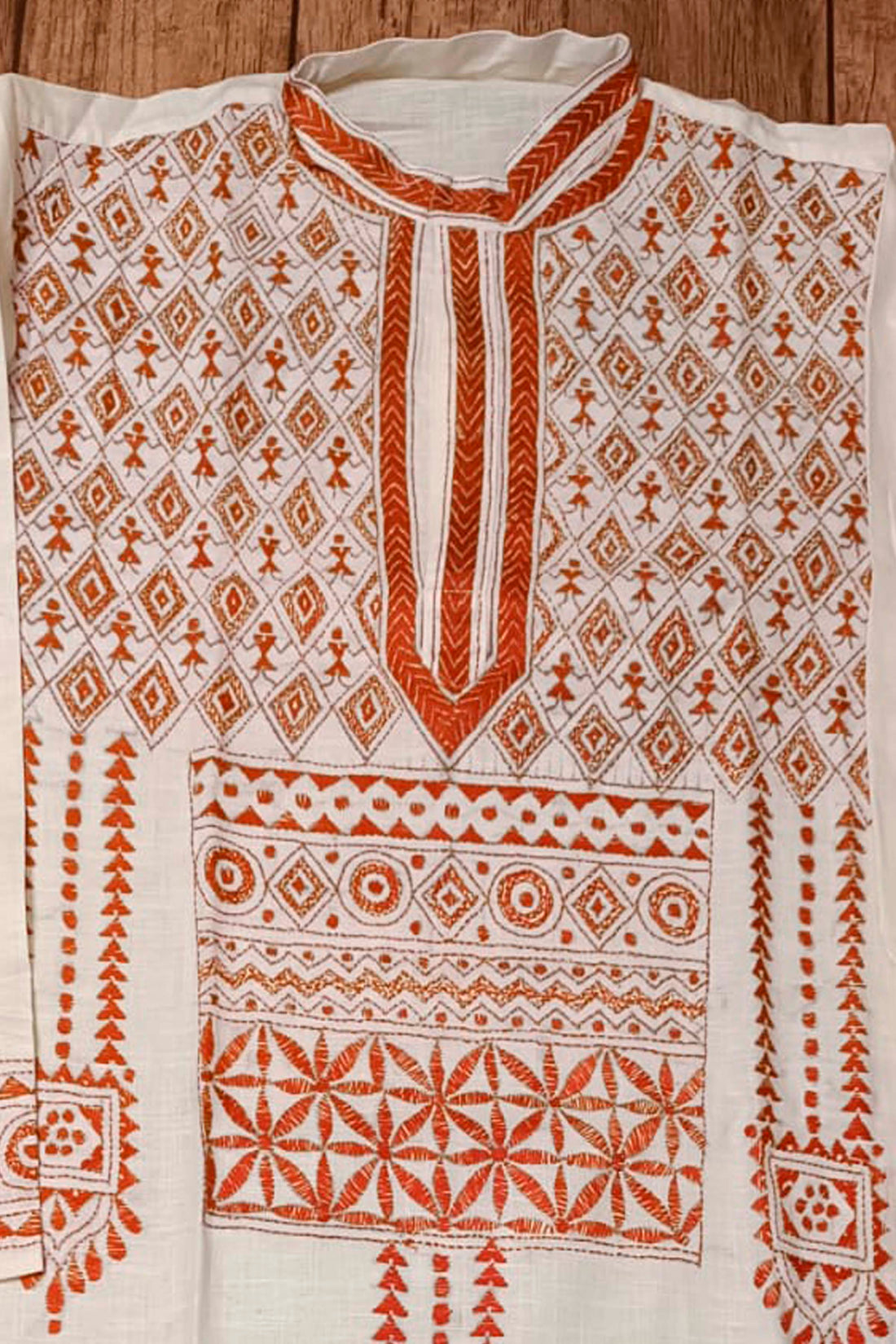 White Pure Cotton with Kantha Work (Hand Embroidery) Panjabi