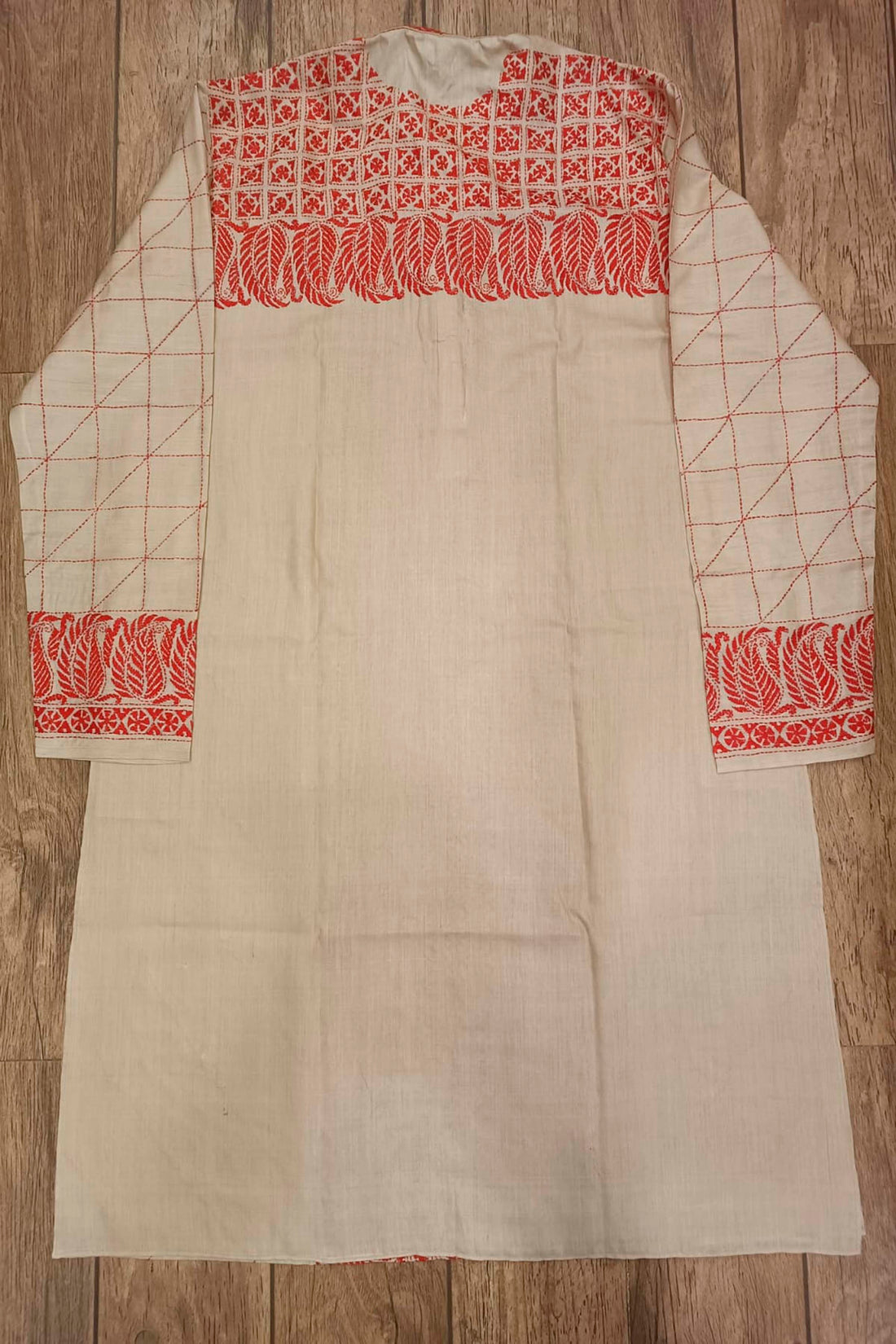 Beige Pure Tussar with Kantha Work (Hand Embroidery) Panjabi