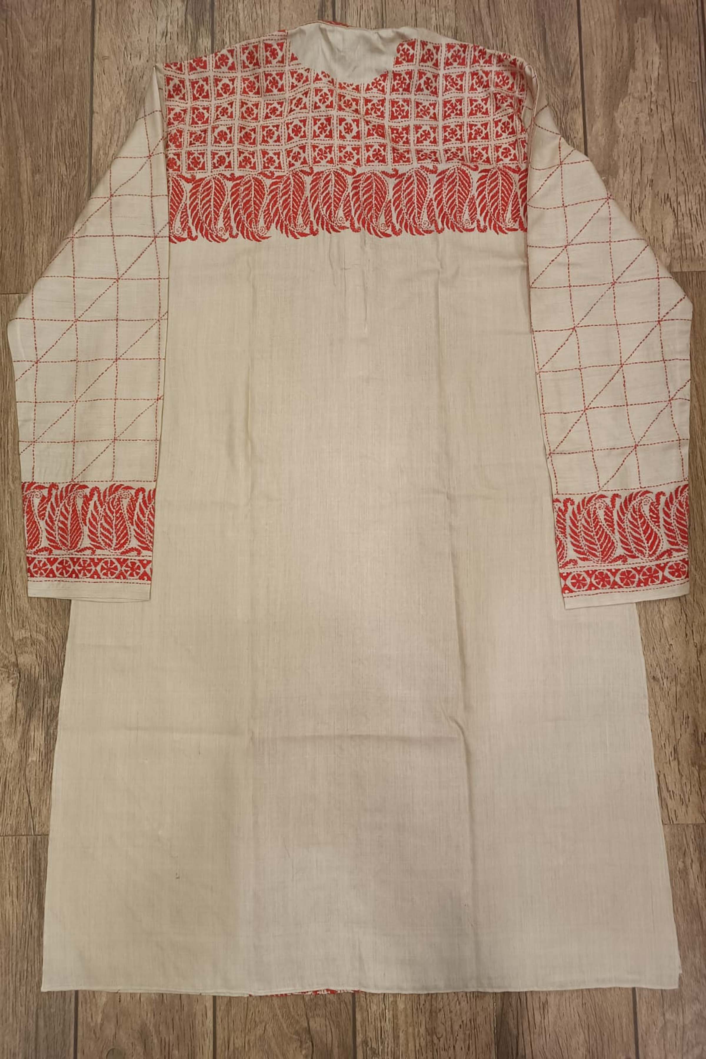 Beige Pure Tussar with Kantha Work (Hand Embroidery) Panjabi