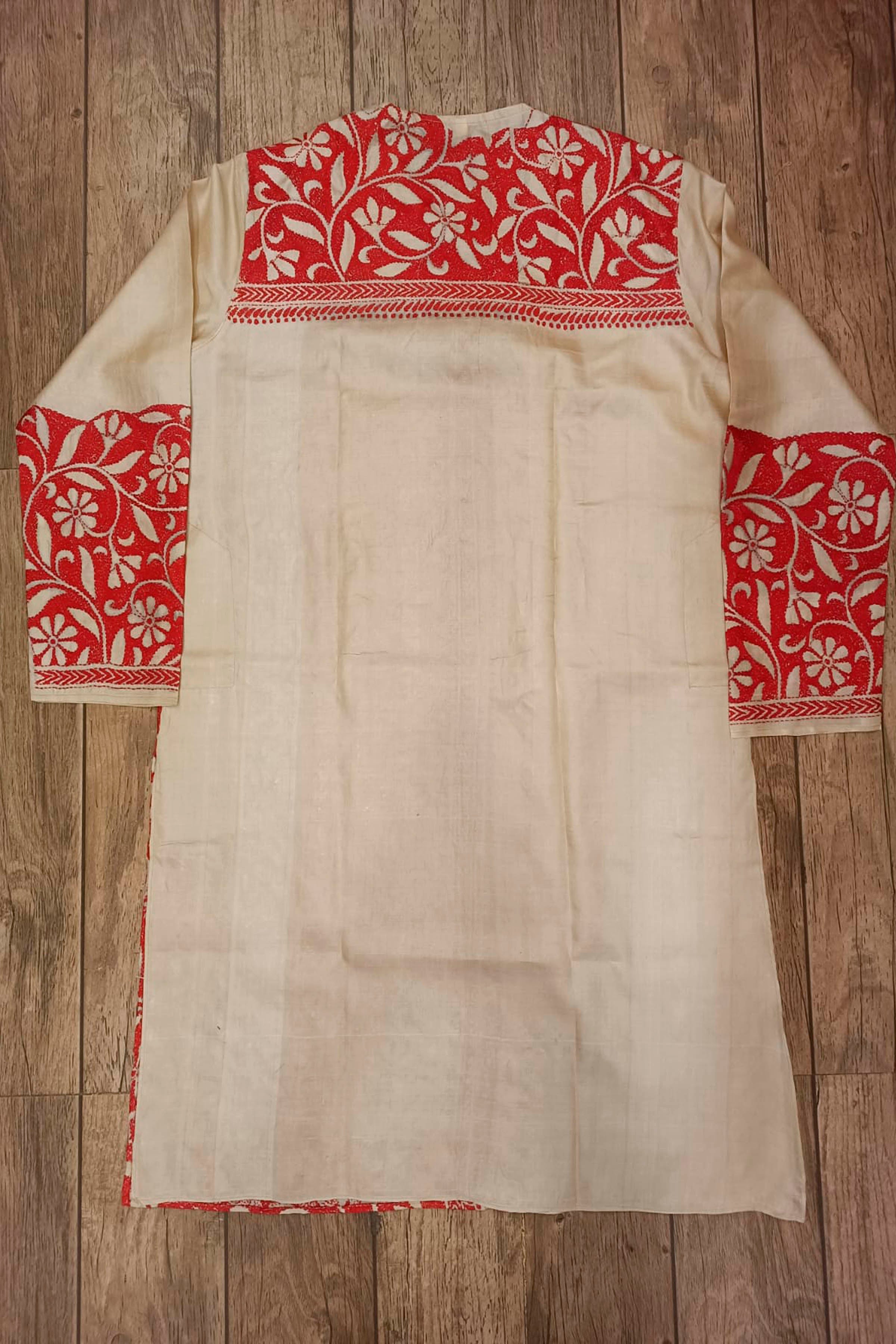Beige Pure Tussar with Kantha Work (Hand Embroidery) Panjabi