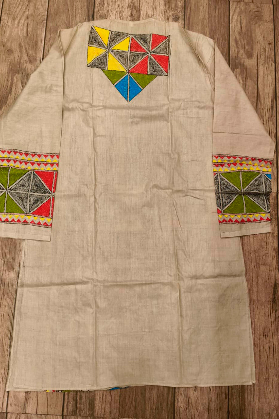 Beige Pure Tussar with Kantha Work (Hand Embroidery) Panjabi